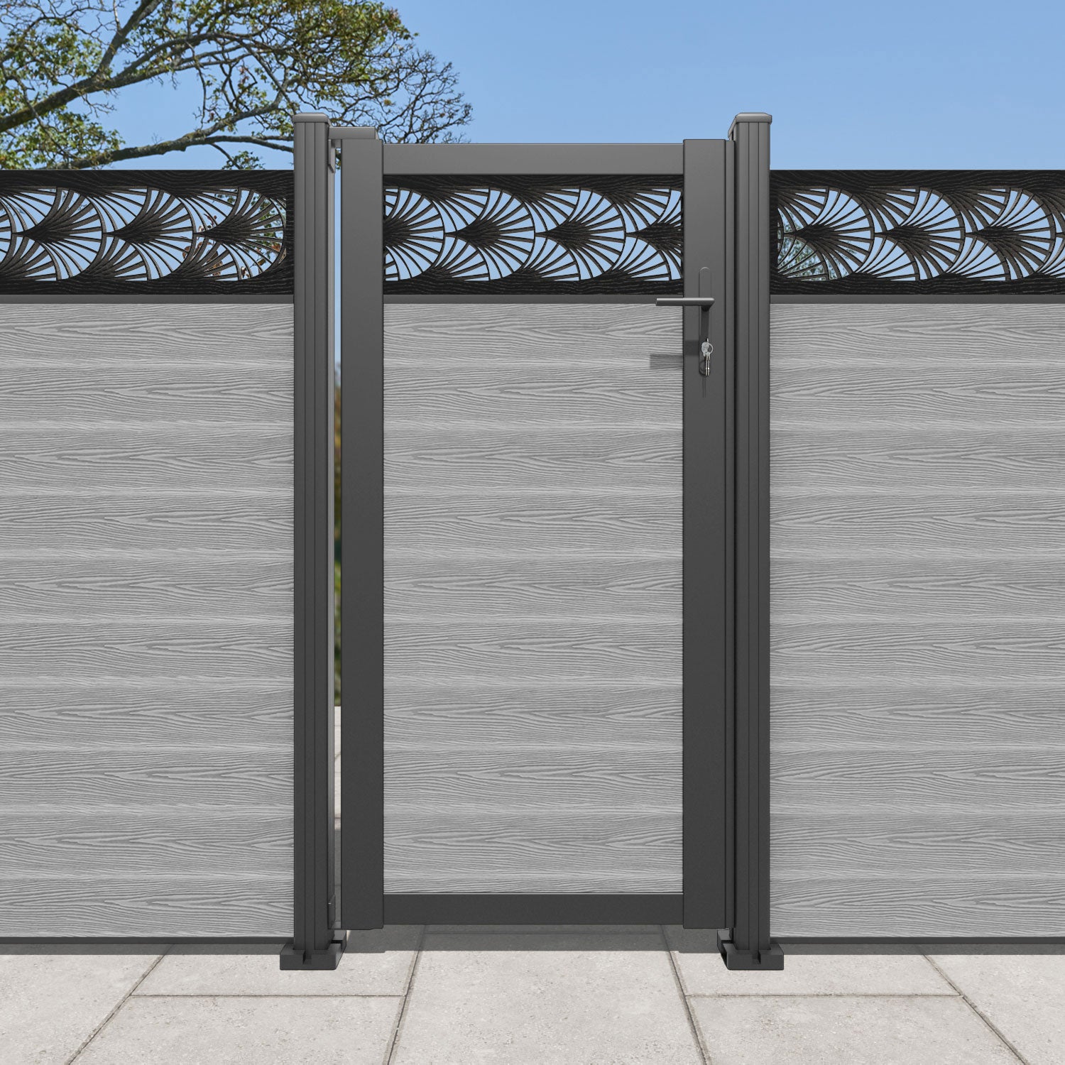 Classic Laurel Pedestrian Gate - Light Grey Steel Garden Fence Entryway | Durable Outdoor Walkway Gate for Home, Yard, and Garden Security