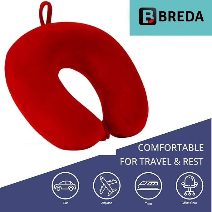 BREDA Memory Foam Travel Neck Pillow for Airplane, Car & Office - Ergonomic Neck Support for Pain Relief, Cervical Support & Better Sleep - Perfect for Long Flights, Road Trips & Work Breaks