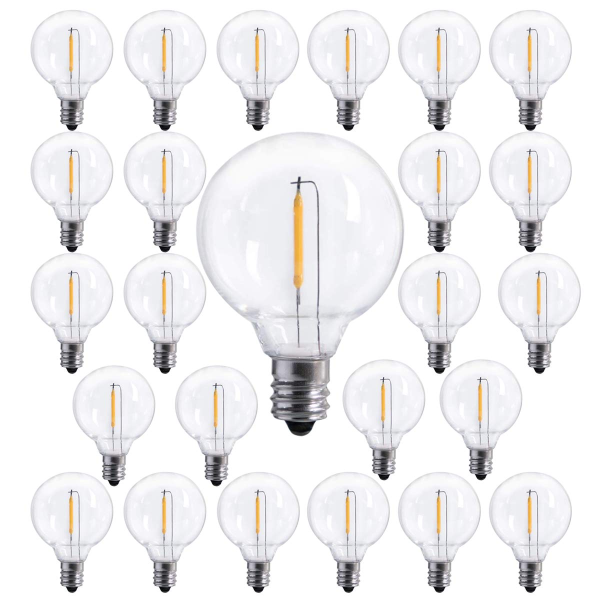 COUAH G40 LED Replacement Bulbs - 25 Pack E12 Clear Globe Screw Base Shatterproof Light Bulbs, 0.6W Warm White for Outdoor Patio String Lights, Christmas Decor & Garden Party Lighting