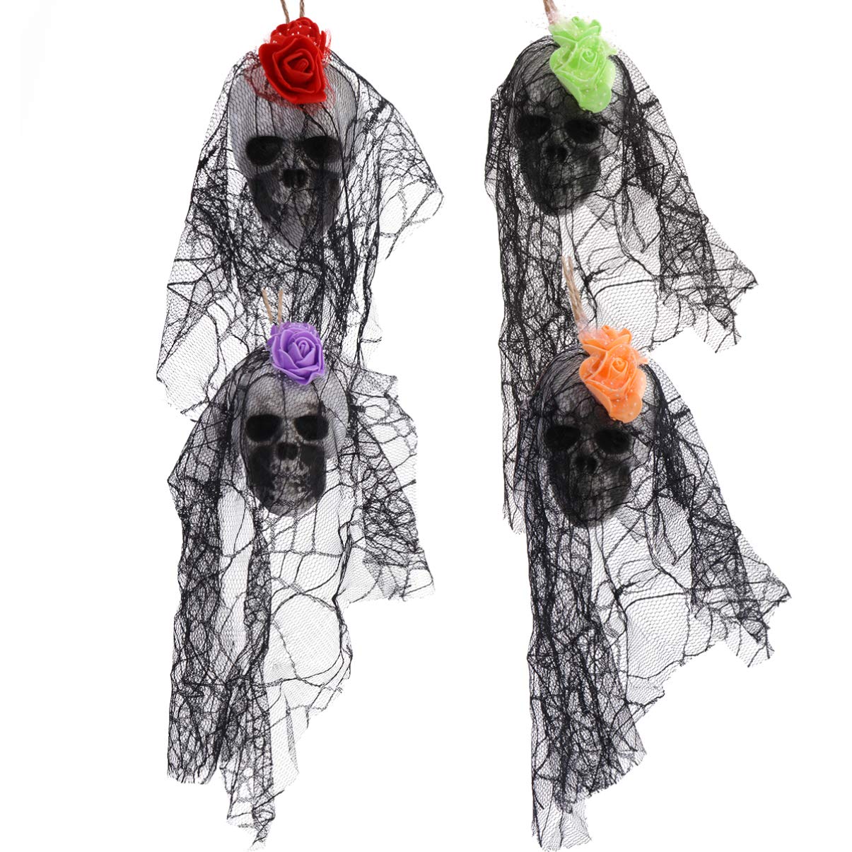 TOYANDONA 4Pcs Realistic Halloween Hanging Skull Decorations - Flying Ghost Props for Haunted House, Yard & Patio - Spooky Party Decor for Halloween Night