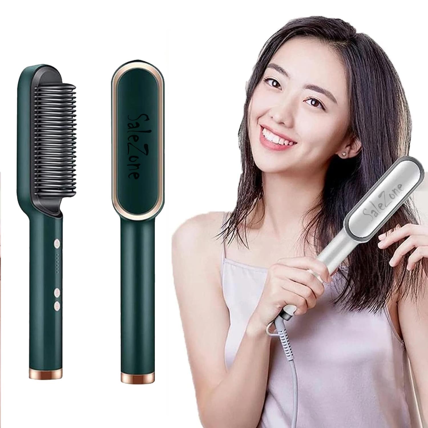 SaleZone® 3-in-1 Hair Straightener Brush with Comb - Electric Styler Iron for Women with 5 Adjustable Temperature Settings & 20-Second Fast Heating (Multicolor) - Perfect for Home Use, Travel, and Salon-Quality Styling