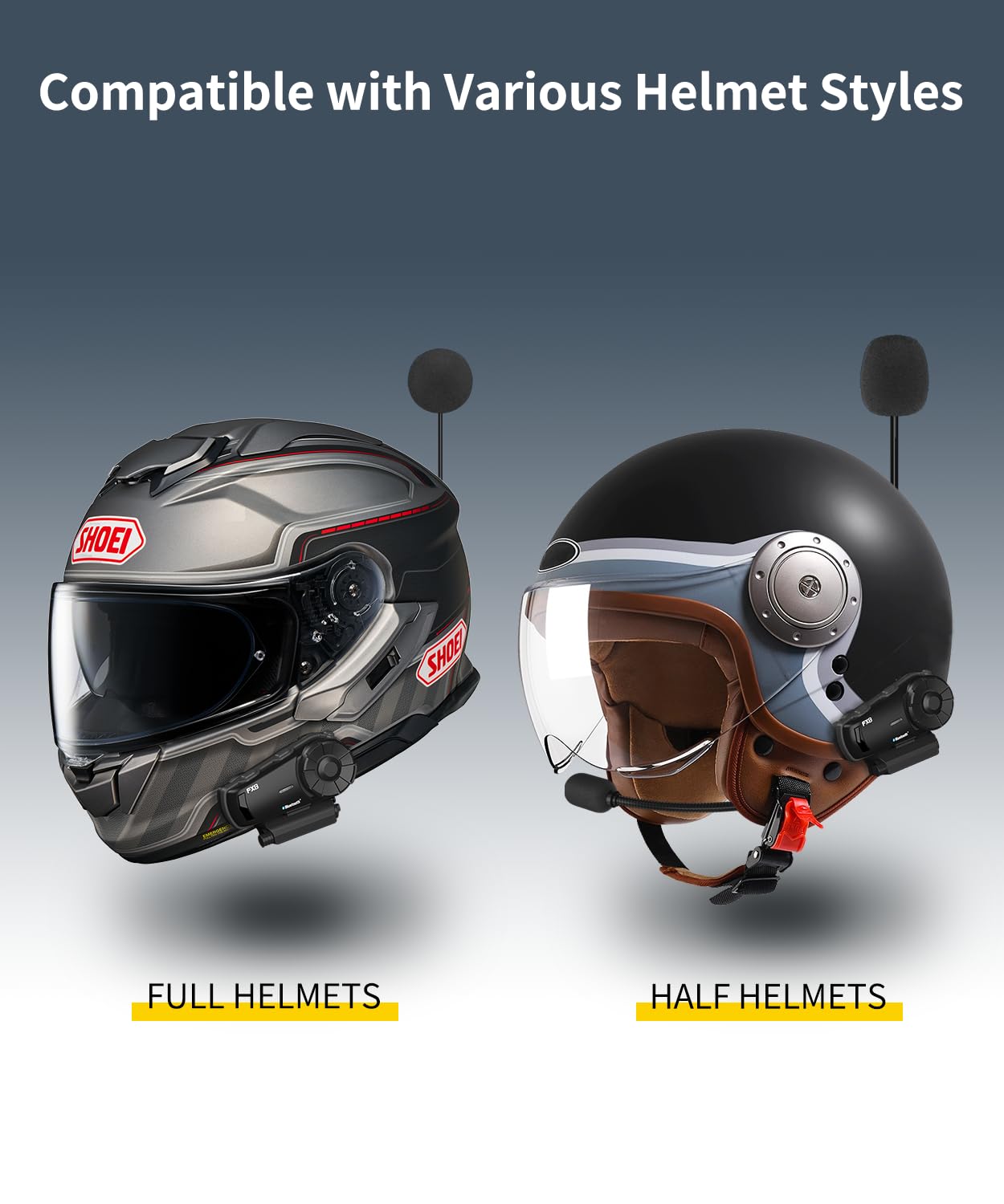 FODSPORTS FX8 Bluetooth Motorcycle Helmet Headset - 8 Rider Intercom, EQ Sound & FM Radio, Music Sharing - Compatible with ATV, Dirt Bike & Off-Road Riding - Perfect for Group Rides & Adventure Touring