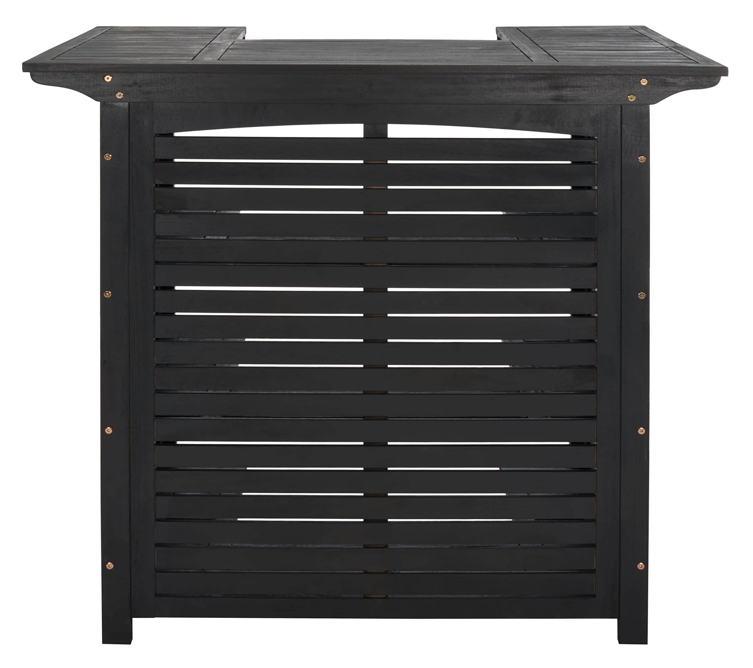 SAFAVIEH Monterey 42-inch Black Acacia Wood Outdoor Bar Table - Weather-Resistant Patio Dining & Poolside Entertaining Furniture