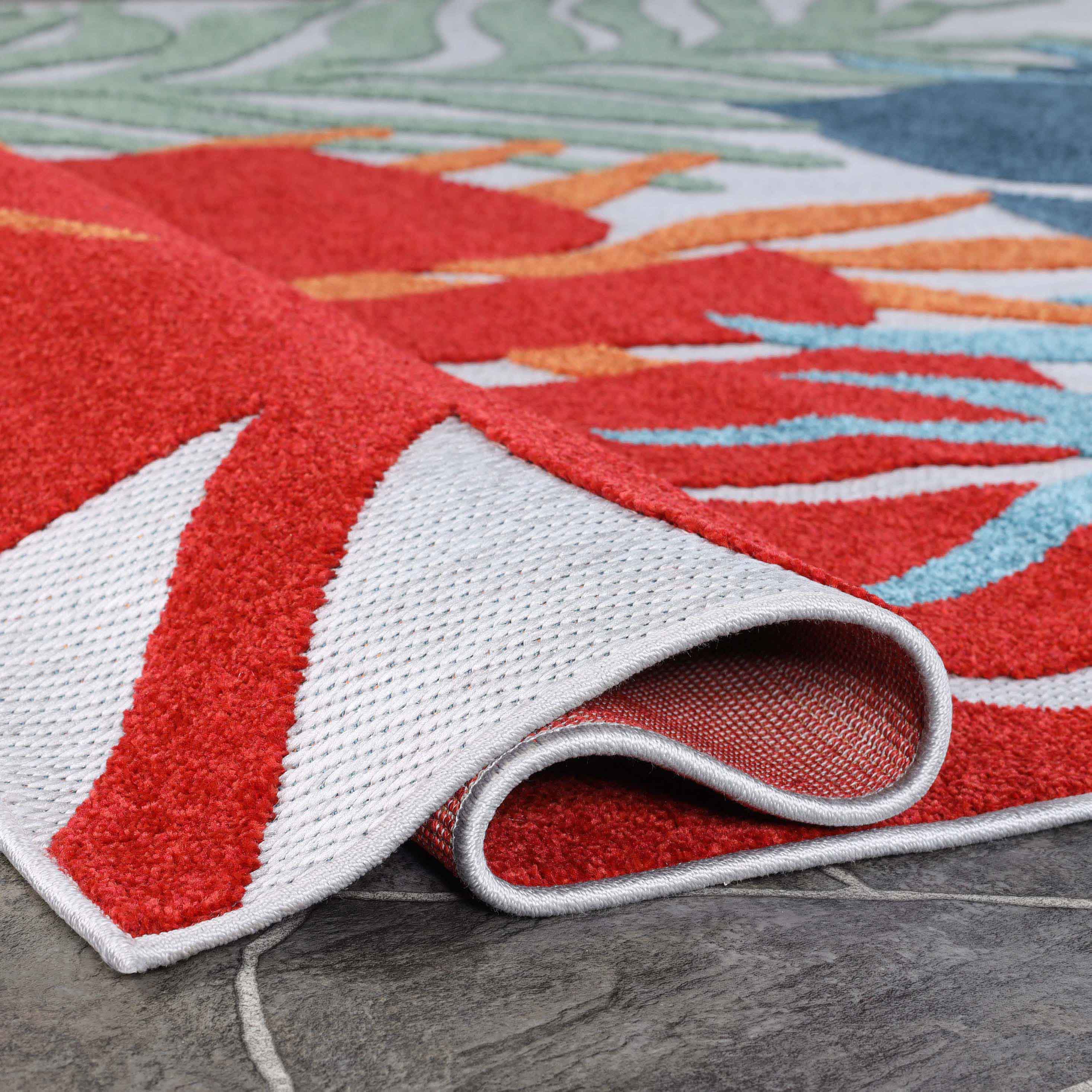 Waikiki Oversized Tropical Leaves Coastal Indoor Outdoor Area Rug - Soft & Durable for Living Room, Bedroom, Patio, Beach House Decor