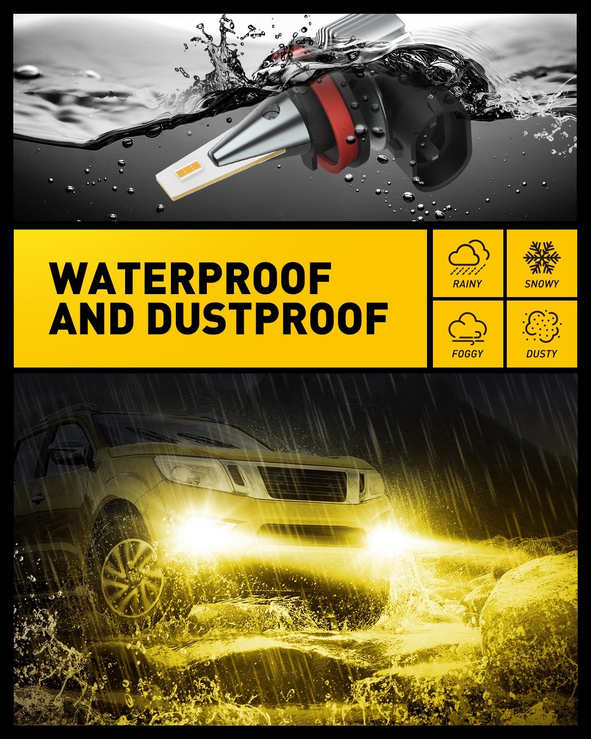 H11 H8 H9 H16 LED Fog Light Bulbs - 3000K Golden Yellow Super Bright CSP Chip Lights for Enhanced Visibility in Rain & Fog - Perfect for Trucks, SUVs & Off-Road Vehicles