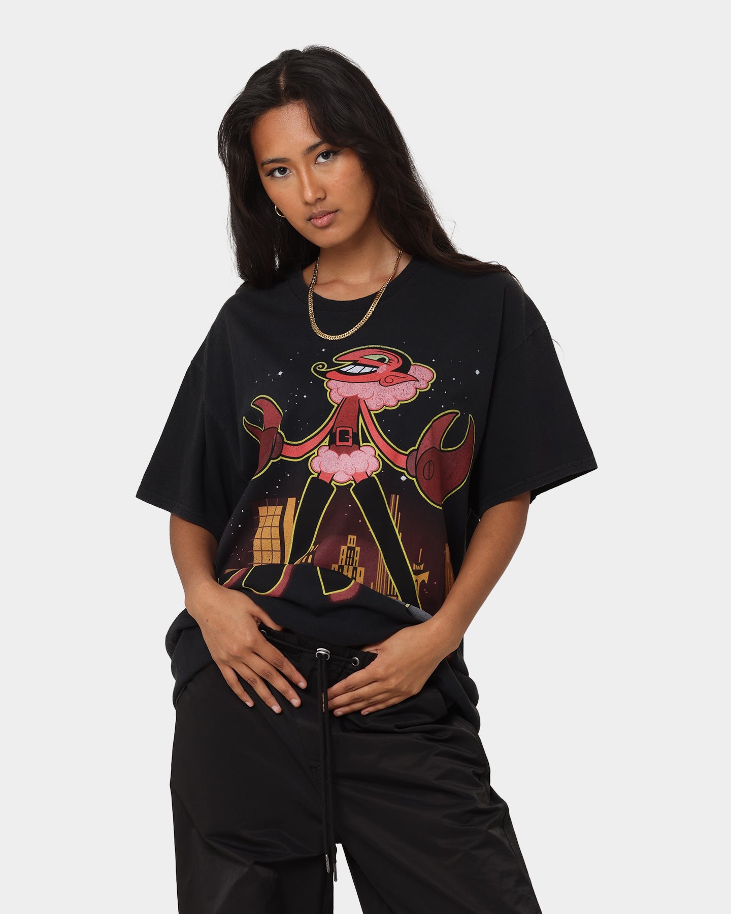American Thrift X Powerpuff Girls Women's Vintage HIM Graphic T-Shirt - Black Wash - Casual Streetwear & 90s Cartoon Fan Fashion