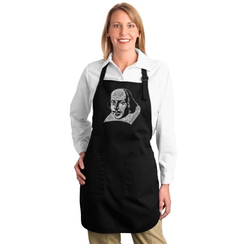 Full Length Dual Pocket Apron with William Shakespeare's Comedies & Tragedies Print - Black - Perfect for Cooking, Baking, BBQ & Theatrical Performances