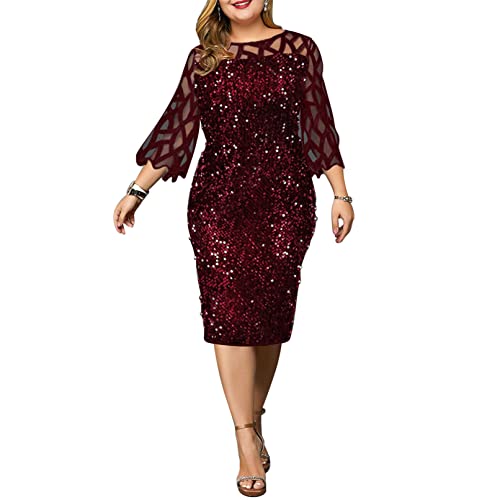 Sywiyi Women's 3/4 Sleeve Midi Bodycon Dress with Sequins - Elegant Party Dress for Wedding, Evening, Birthday, Prom & Special Occasions | Perfect for Cocktail Parties, Date Nights & Formal Events