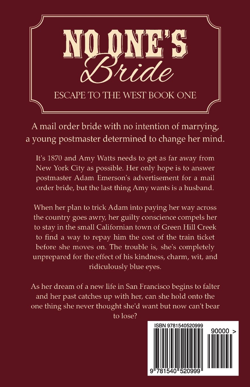 No One's Bride (Escape to the West) - Historical Romance Novel for Book Lovers, Perfect for Reading on Vacation or Book Club Discussions