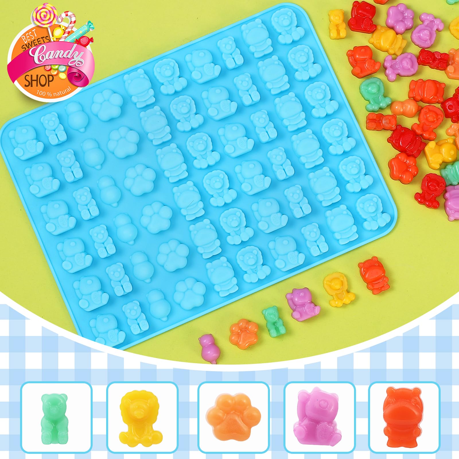 Premium Non-Stick Silicone Candy Molds Set - Food Grade Gummy, Chocolate & Wax Melts Molds (Bears, Bunnies, Fruits, Hearts, Stars, Bowknots) - Perfect for DIY Candy Making, Chocolate Treats & Candle Wax Crafts at Home