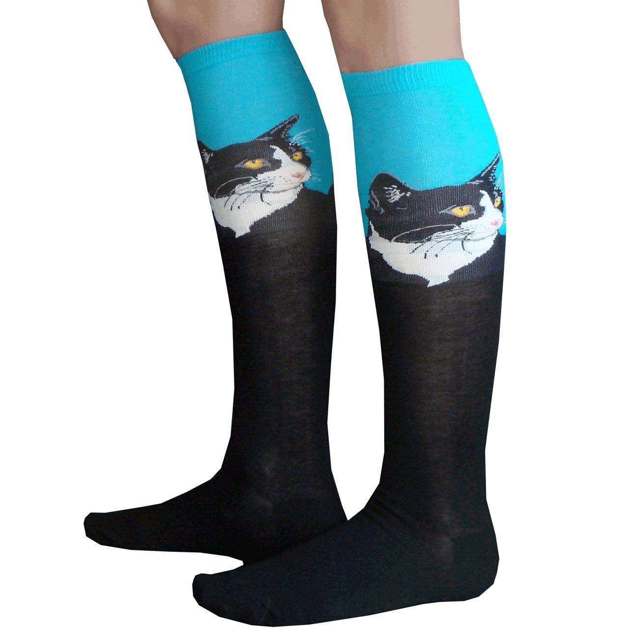 Chrissy's Socks Women's Tuxedo Cat Knee High Socks (7-11) - Cute Novelty Dress Socks for Cat Lovers, Perfect Gift for Christmas & Birthday