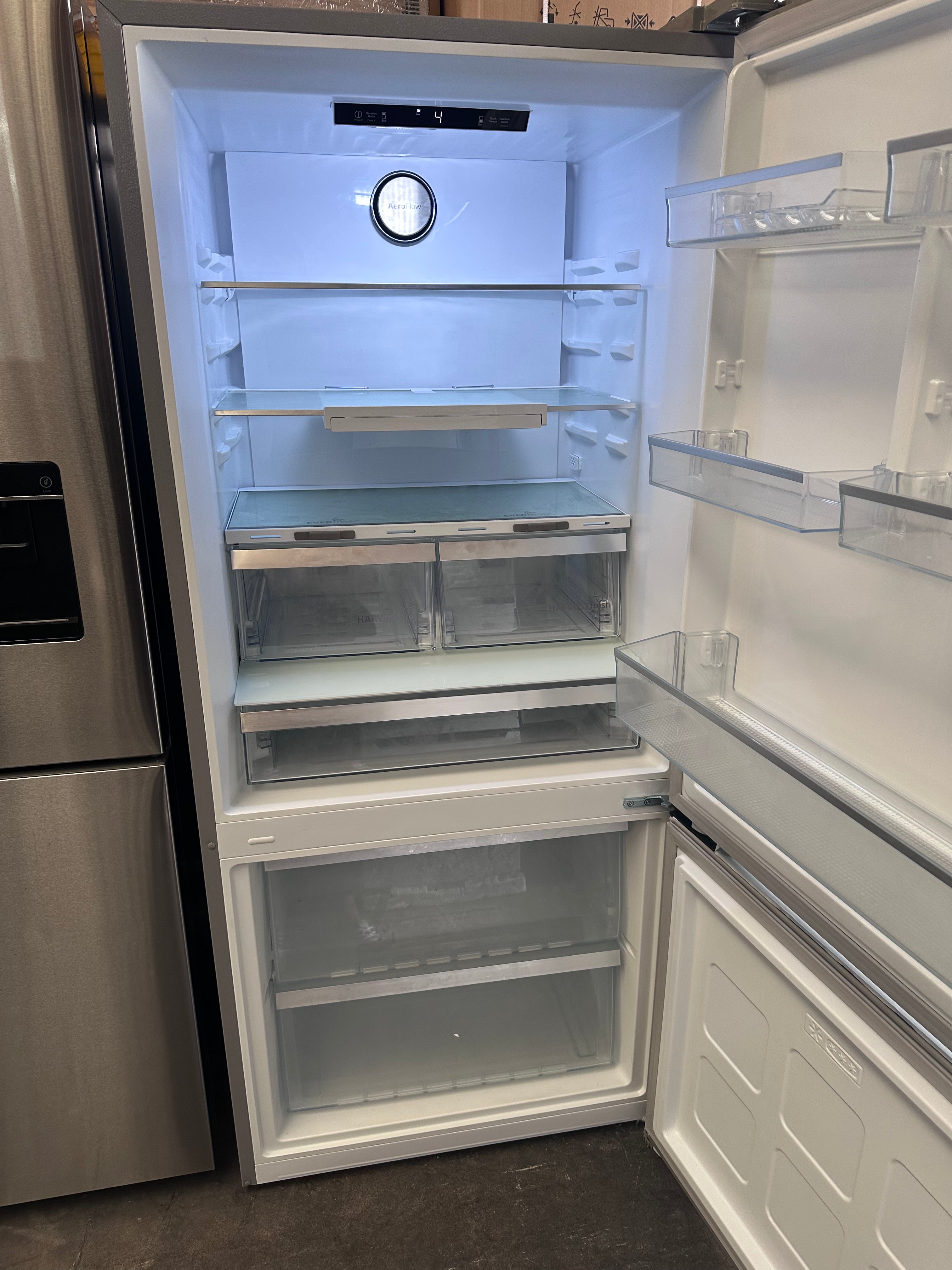 Beko BBMB445PX 445L Bottom Mount Refrigerator in Pearl Steel - Factory Second | Energy Efficient Kitchen Appliance for Modern Homes