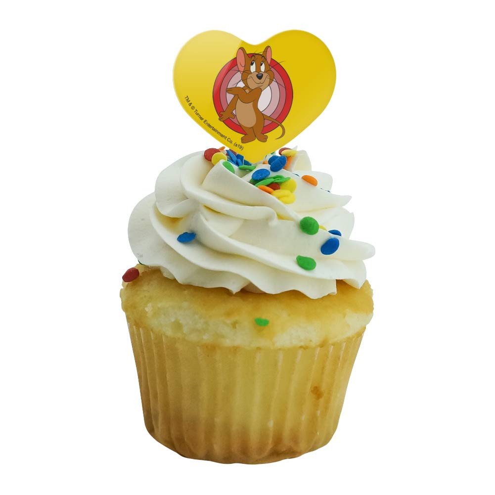 Tom and Jerry Heart-Shaped Cupcake Toppers Set of 6 - Cute Cartoon Character Baking Decorations for Birthday Parties, Baby Showers & Themed Events