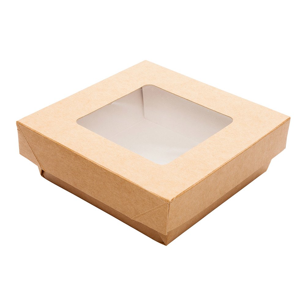 Restaurantware Cafe Vision 13oz Kraft Paper Dessert Boxes with Window - 200 Pack Detachable Lid Greaseproof Baking Boxes for Cakes, Cookies, Strawberry Gifts | Perfect for Bakeries, Dessert Shops, Party Favors & Takeout Packaging