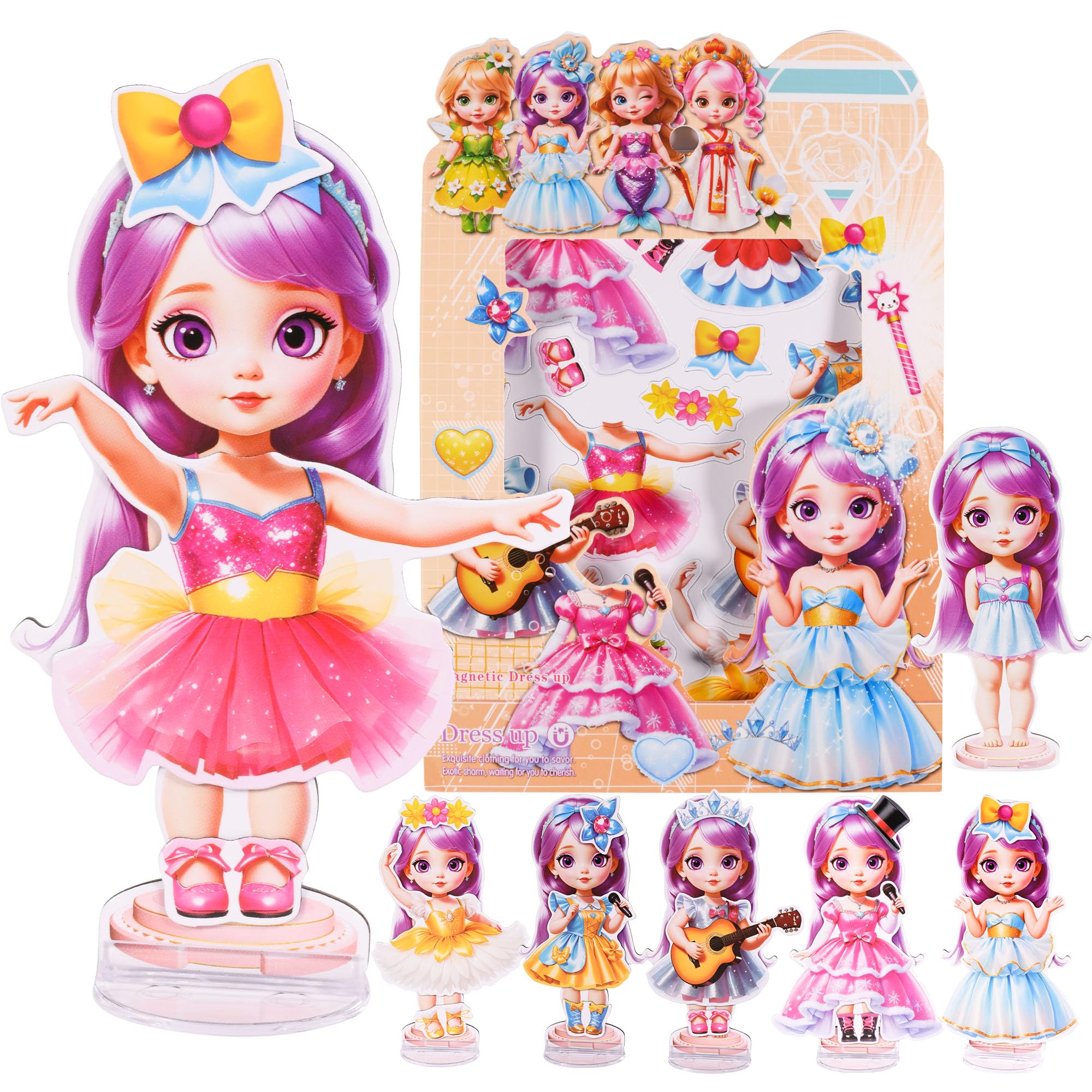 Magnetic Dress Up Dolls for Girls - Easter Basket Stuffers & Birthday Gifts for Kids Ages 3-7 | Cartoon Magnet Paper Dolls Toy for Toddlers (Style A) | Pretend Play, Travel Activity & Educational Fun