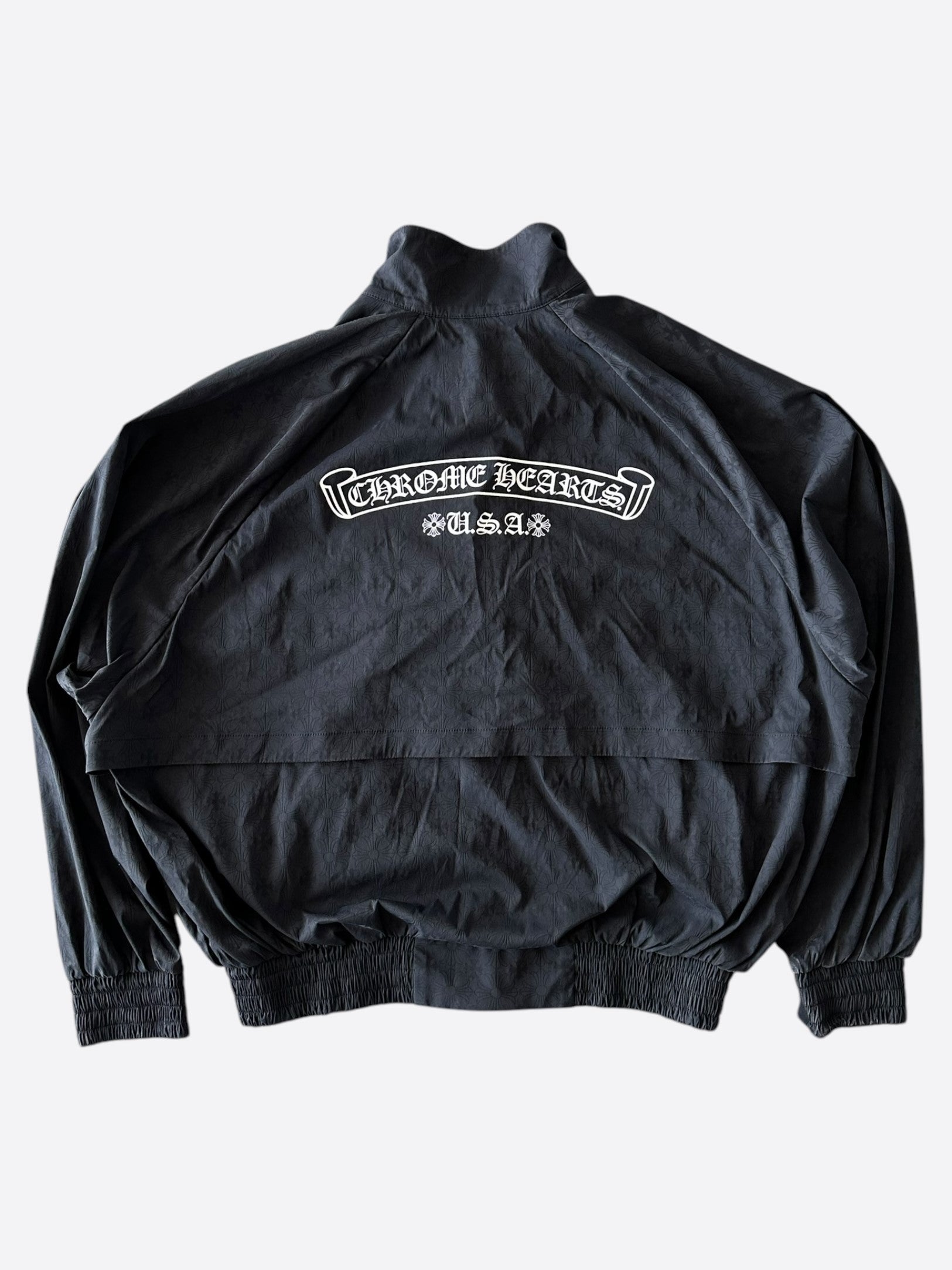 Chrome Hearts Black Cross Jacquard Match Point Windbreaker Jacket for Men - Stylish Lightweight Outerwear for Casual Wear, Street Fashion & Outdoor Activities