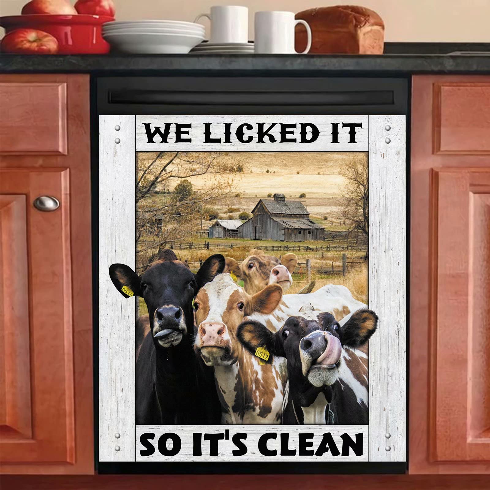 Farmhouse Cow Magnet Dishwasher Cover - 23x26 Inch Funny Fridge Decal, Vinyl Panel Kitchen Decor for Refrigerator - Perfect for Country Kitchen, Farmhouse Decor & Rural Home Style