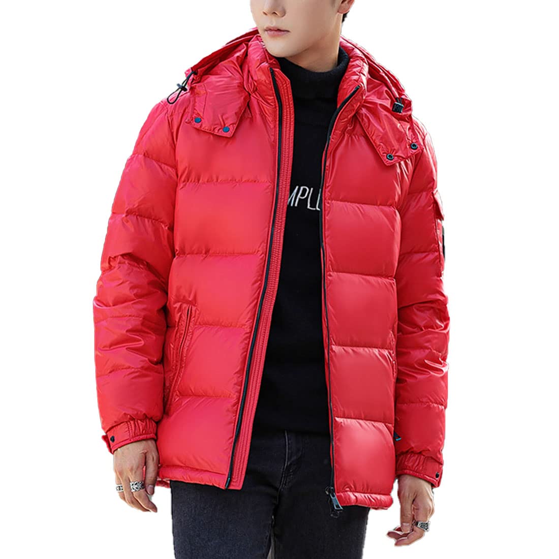Men's Quilted Puffer Down Jacket with Removable Hood - Winter Warm Coat for Outdoor
