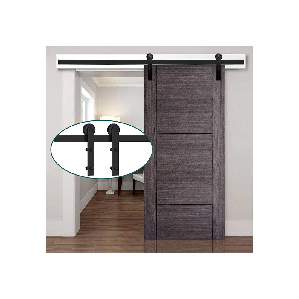 Haccer 16FT Sliding Barn Door Hardware Kit - Black Single Door Track System for Rustic Home & Office Décor | Easy DIY Installation for Bedroom, Closet, or Pantry Doors