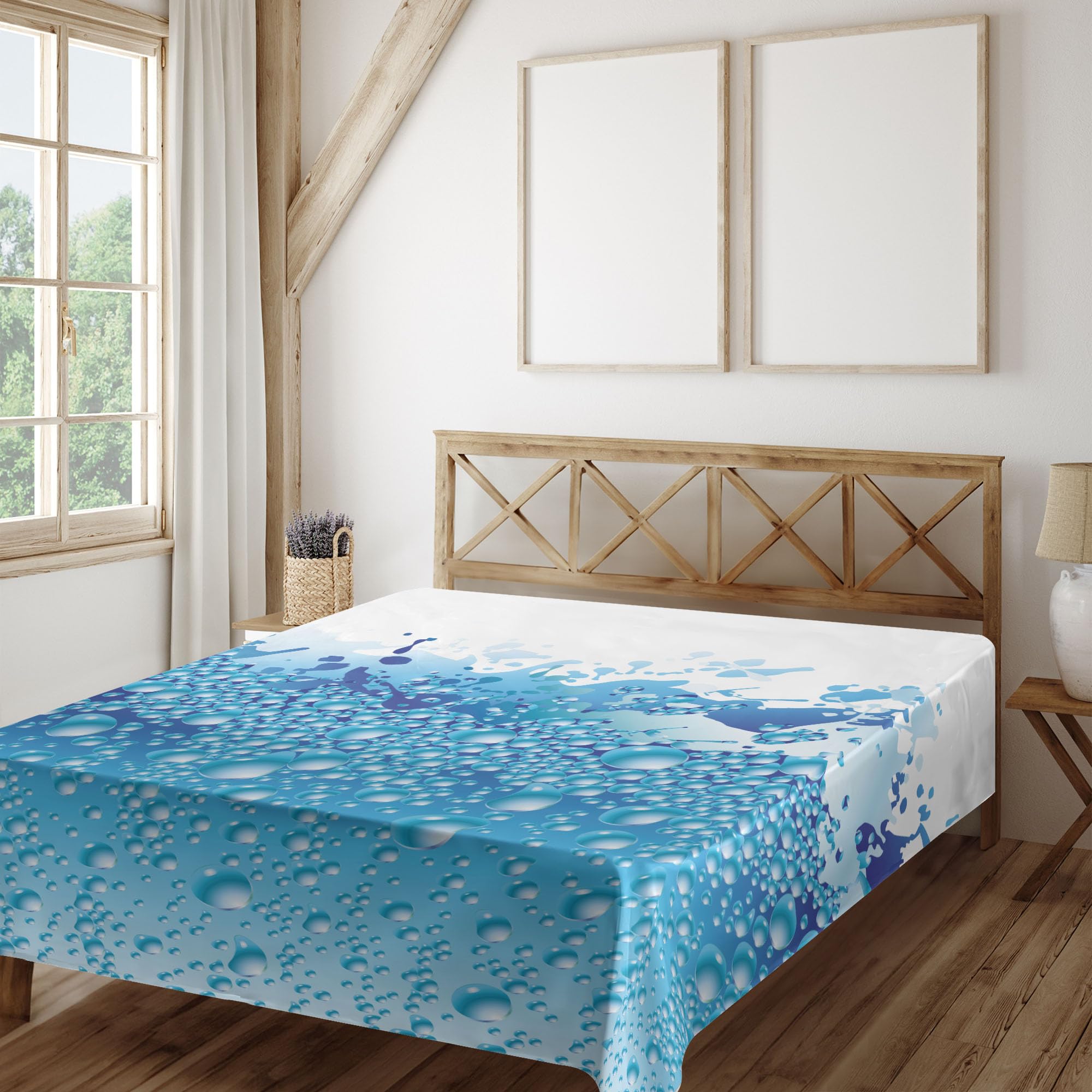 Ambesonne Modern Queen Size Flat Sheet - Aquarium Water Bubbles Splashes Art Print, Soft Comfortable Decorative Bedding (Dark Blue & Sky Blue) | Perfect for Coastal, Nautical or Ocean-Themed Bedrooms