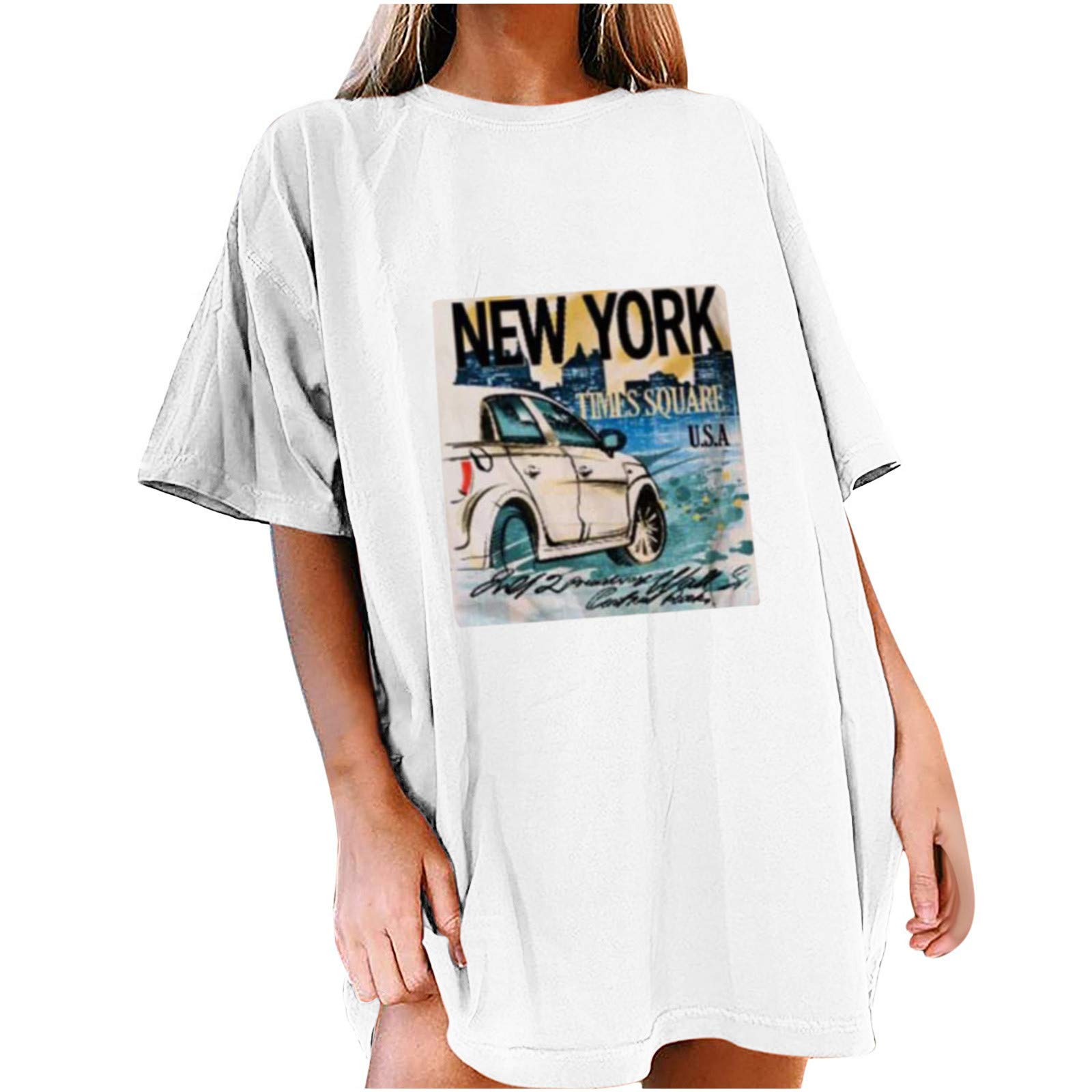 Vintage Graphic Tees for Women - Oversized Short Sleeve T-Shirt with Sun and Moon Design | Casual Streetwear, Summer Outfit, Festival Fashion