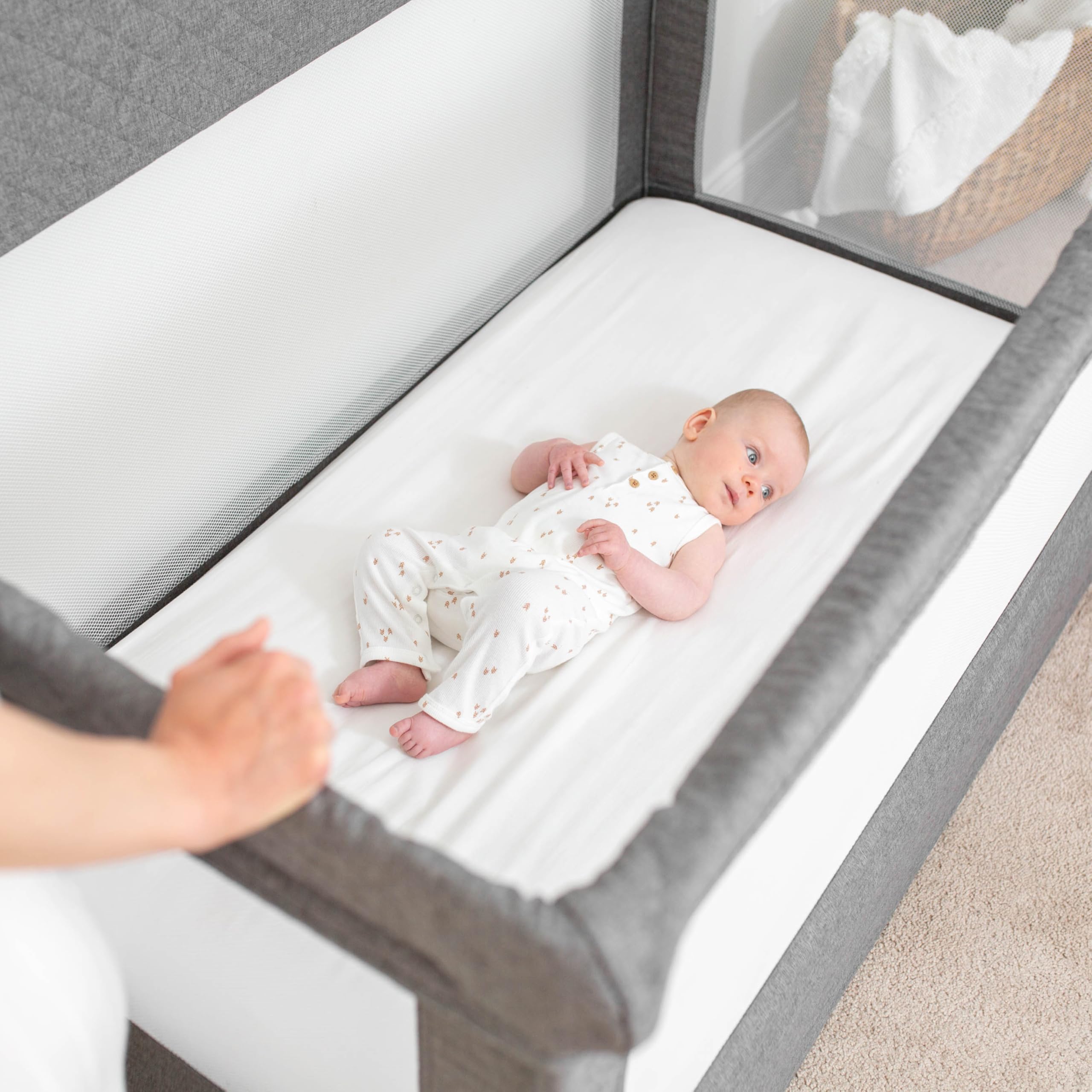 Baby Delight Lunaire Full Size Crib & Playard - Breathable Mesh Baby Crib with Tool-Free Assembly, Charcoal Tweed | Safe Nursery Bed for Newborns & Toddlers | Perfect for Daytime Naps & Overnight Sleeping