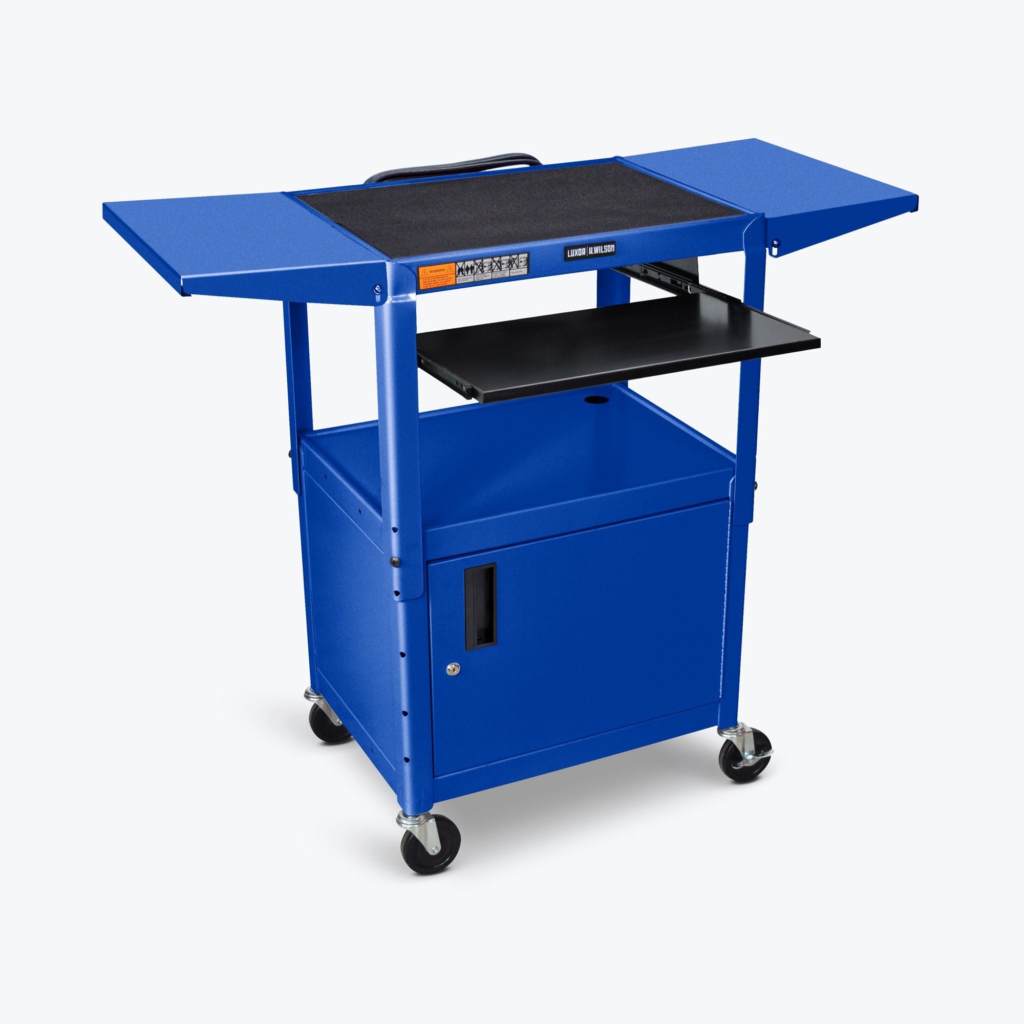 Adjustable Height Steel AV Cart with Pullout Keyboard Tray & Drop Leaf Cabinet - Perfect for Classroom, Conference Room & Home Office Media Storage