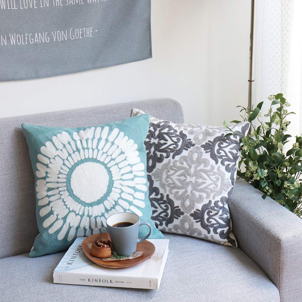 Embroidered Flower Pillow Cover 18x18 Inches - Boho Geometric Sofa Cushion for Living Room, Bedroom Decor - Soft Cotton Throw Pillow Case with Floral Design (A-45×45cm) - Perfect for Home Styling, Cozy Seating & Gift Giving