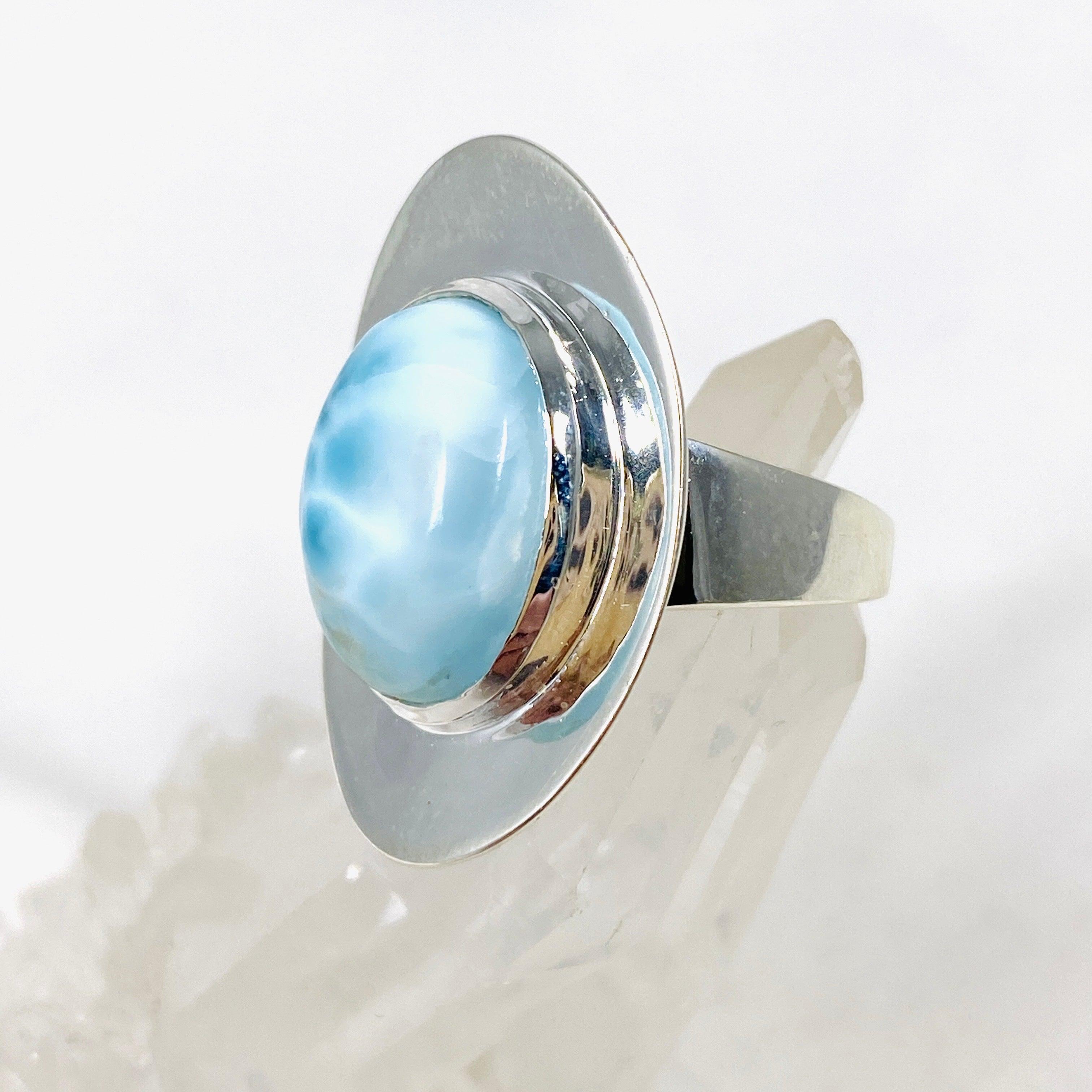 Larimar Oval Ring with Sterling Silver Band - Size 8 KRGJ3103 | Handmade Jewelry for Women, Gift for Her, Birthday & Anniversary Present