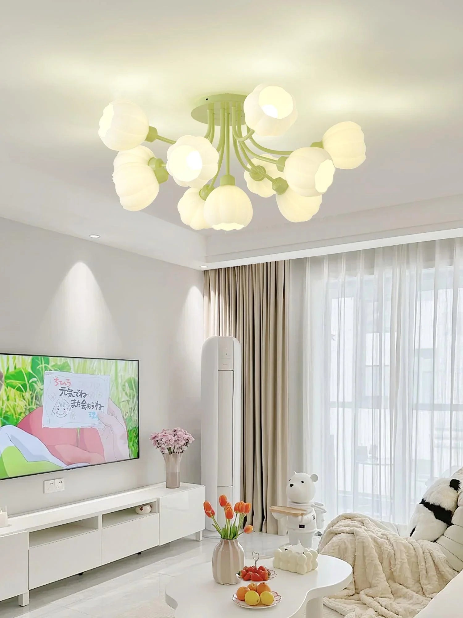 Pumpkin Matcha Ceiling Light - Modern LED Hanging Fixture for Bedroom, Living Room & Kitchen | Dimmable Soft Lighting for Cozy Home Decor