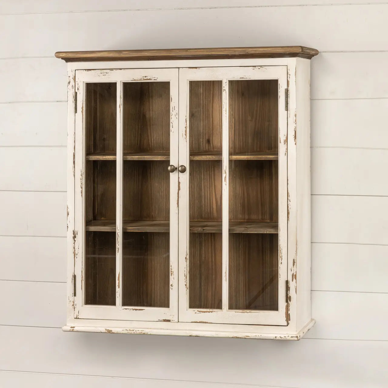 Distressed White Wall Cabinet - Rustic Farmhouse Style Storage for Bathroom, Kitchen & Living Room - Perfect for Organizing Towels, Dishes & Decor