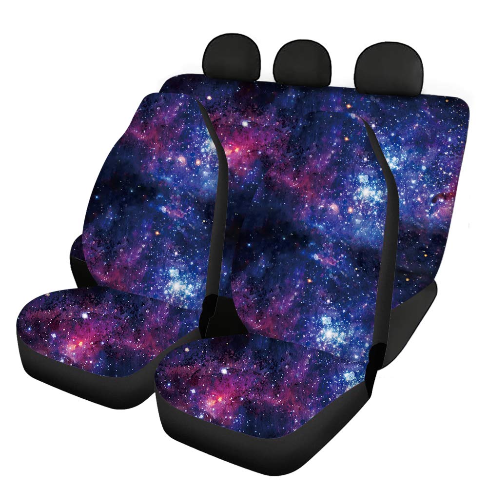 Binienty Galaxy Starry Sky Car Seat Covers Set of 4 - Universal Fit Front & Rear Seat Protectors, Stretchable Fabric for Dirt & Scratch Protection | Perfect for SUVs, Sedans & Road Trips