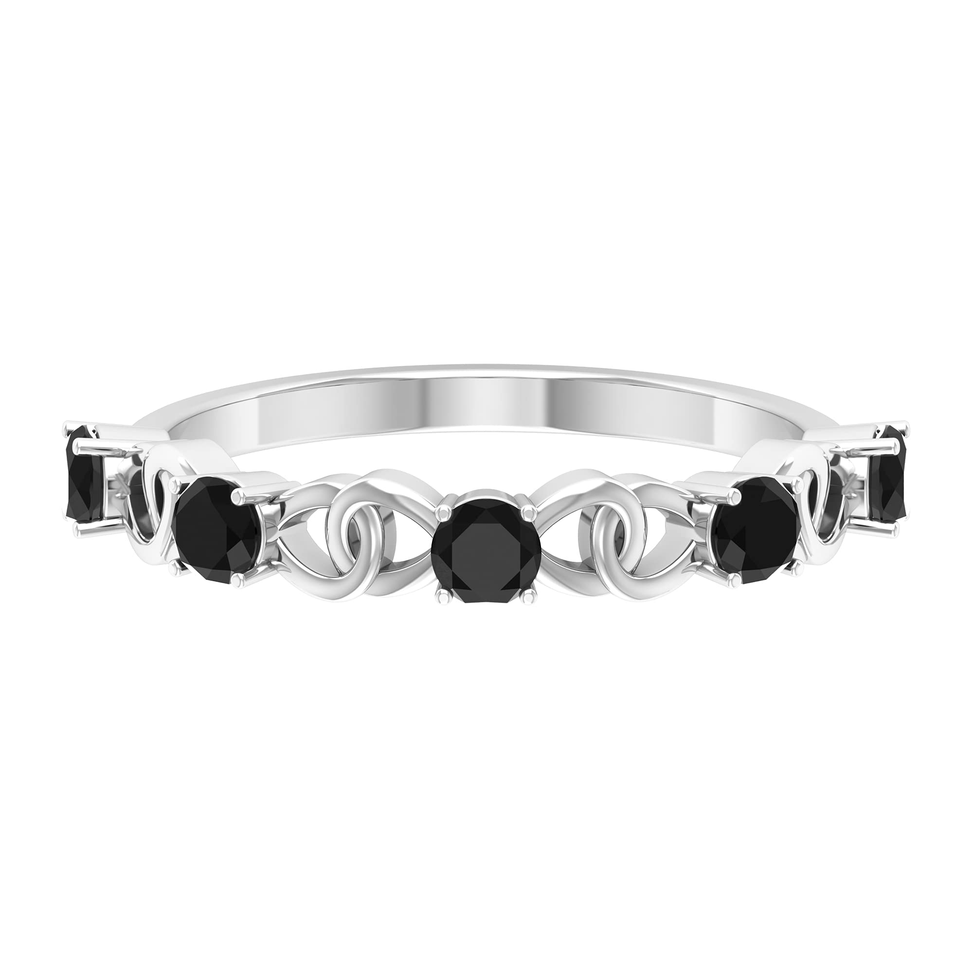 1/2 CT Black Onyx Ring for Women - 14K Solid Gold Half Eternity & Infinity Interlock Band - Elegant Black Onyx Jewelry for Anniversary, Wedding, or Everyday Wear