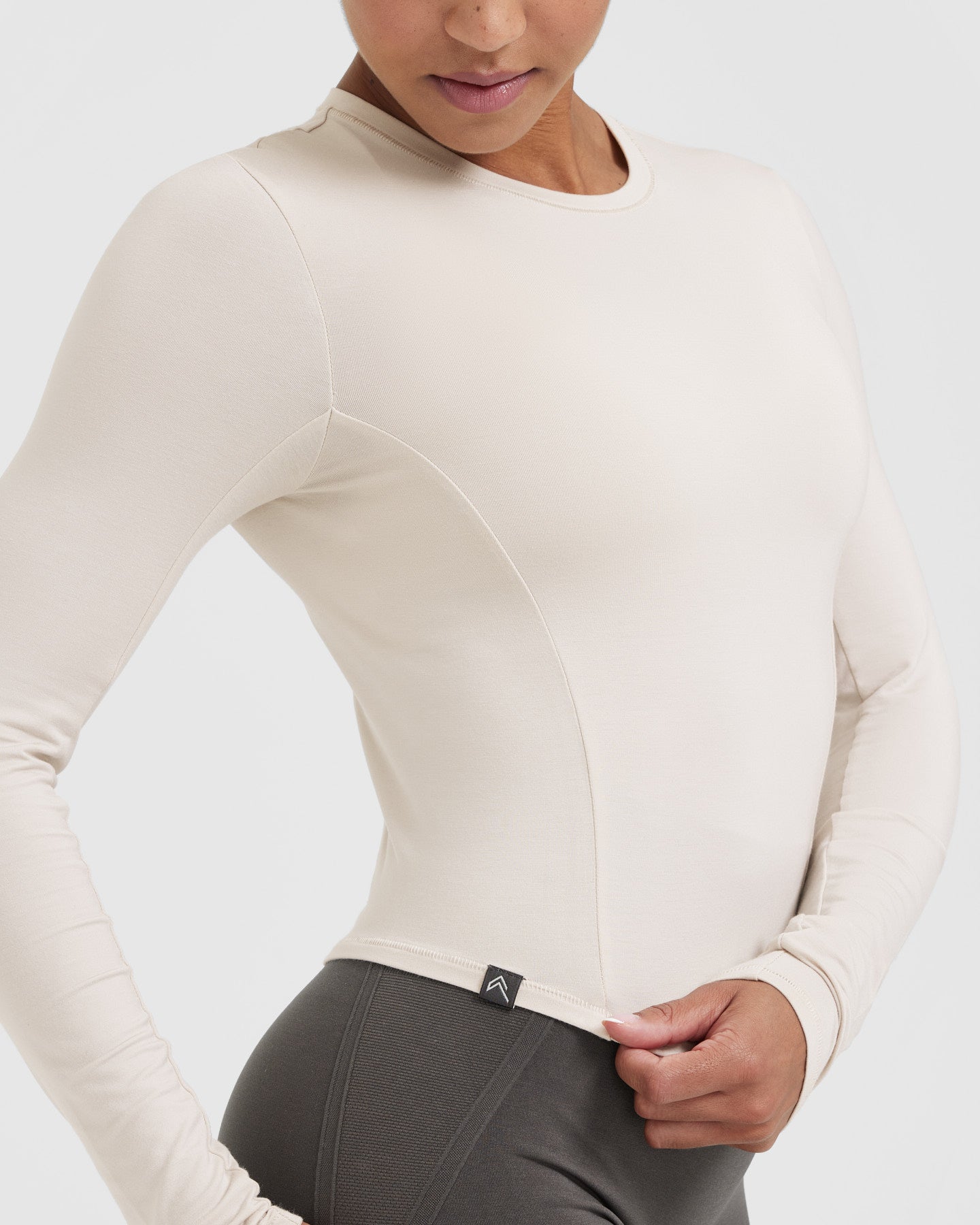 Mellow™ Soft Mid Long Sleeve Top for Women - Comfortable Stretch Casual Blouse in Sand Beige | Perfect for Work, Date Night & Everyday Wear