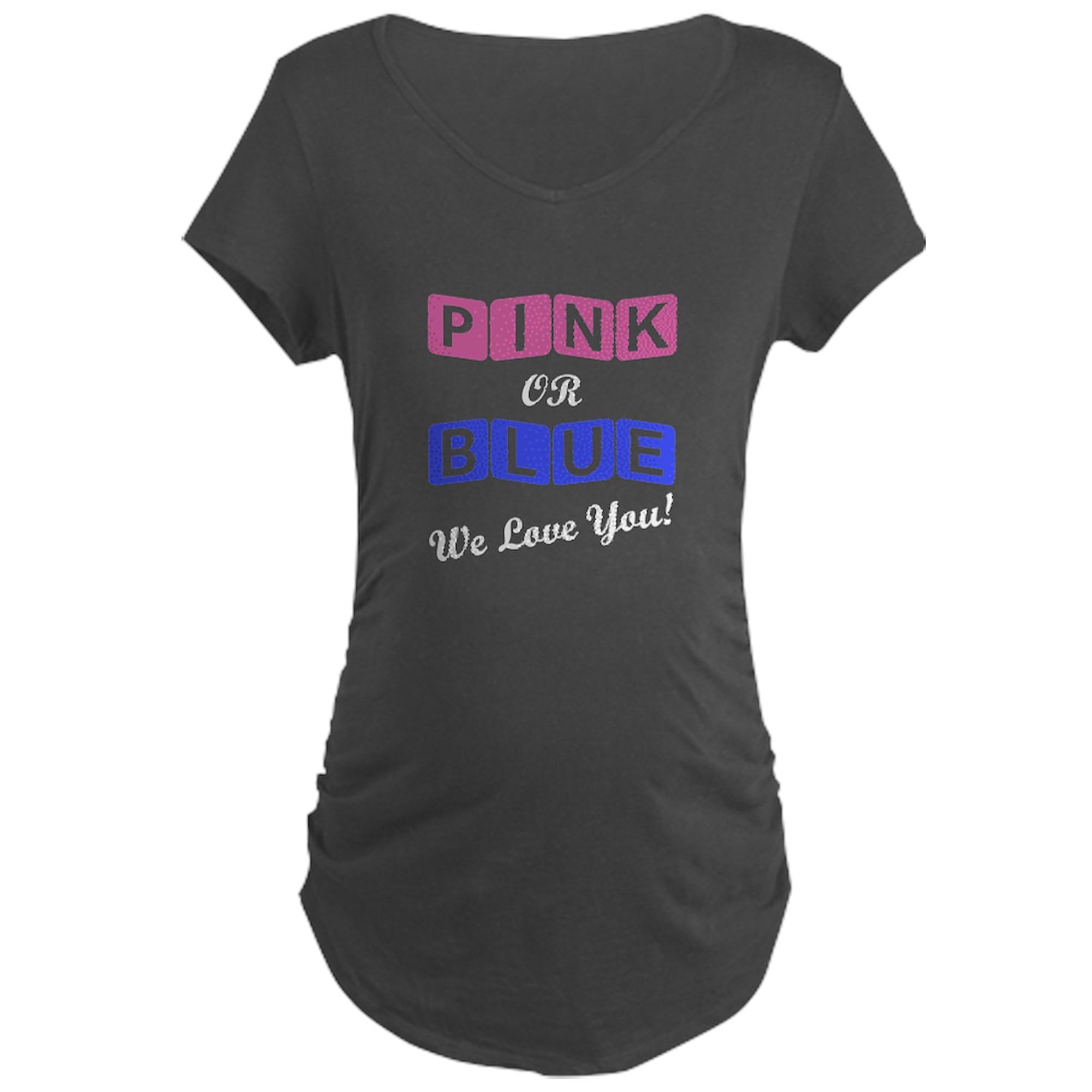 Pink or Blue We Love You Maternity T-Shirt for Women - Stretchy Ruched Side Pregnancy Top for Baby Showers & Gender Reveals