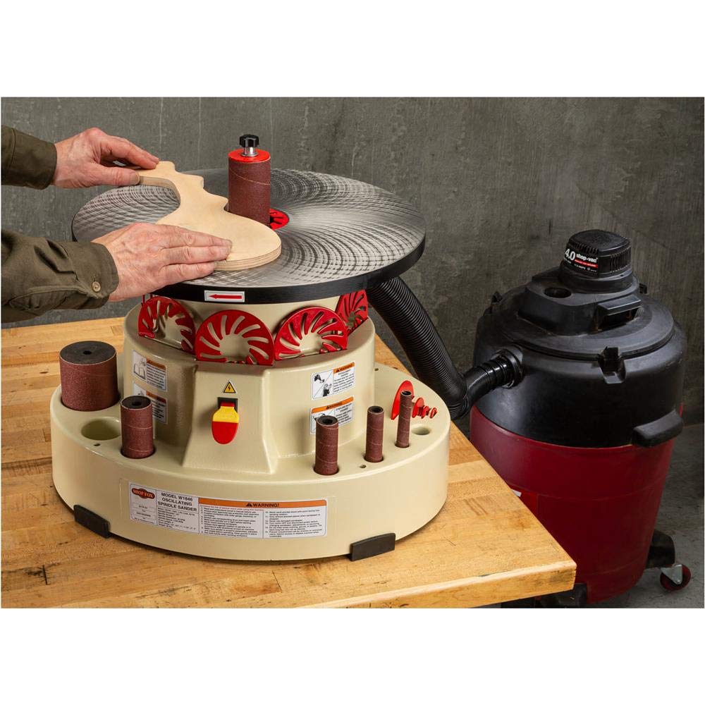 Shop Fox W1846 Benchtop Oscillating Spindle Sander - 1/3HP Power Tool for Woodworking, Sanding Curves & Edges | Perfect for DIY Projects, Furniture Making & Crafting