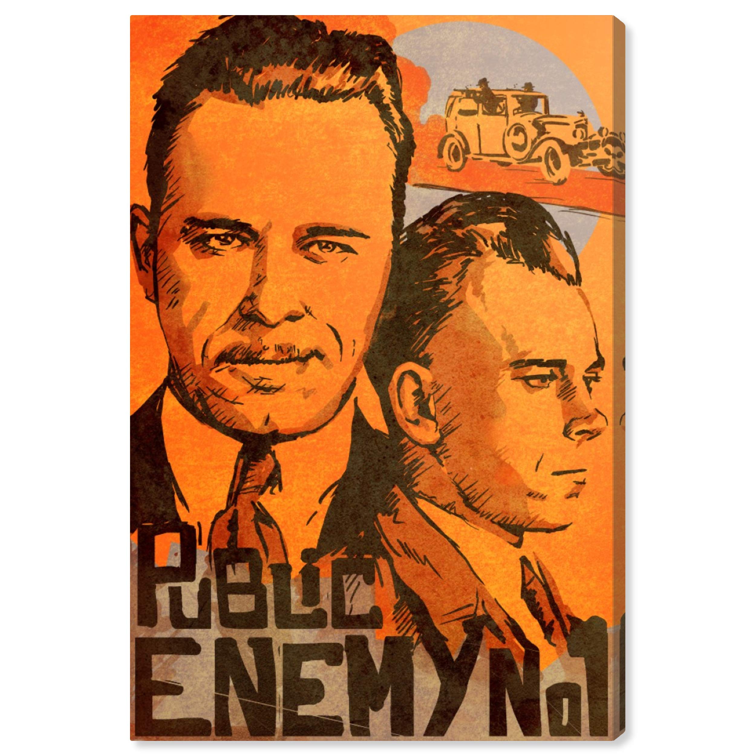 Oliver Gal Artist Co. 'Dillinger Public Enemy' Vintage Movie Wall Art Canvas Print - 20x30 Inches Orange & Black Home Decor - Perfect for Living Room, Bedroom or Home Theater