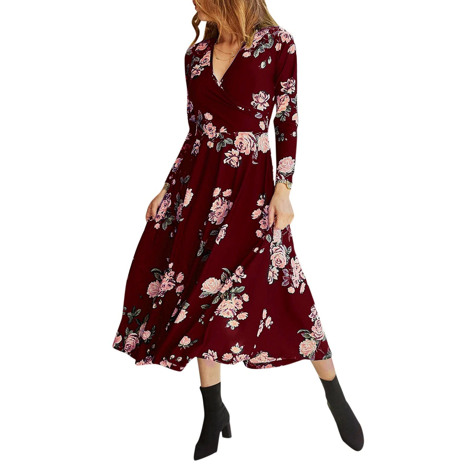 Elegant Women's Summer V-Neck Long Sleeve Retro Party Dress - Perfect for Club Nights, Evening Events & Special Occasions