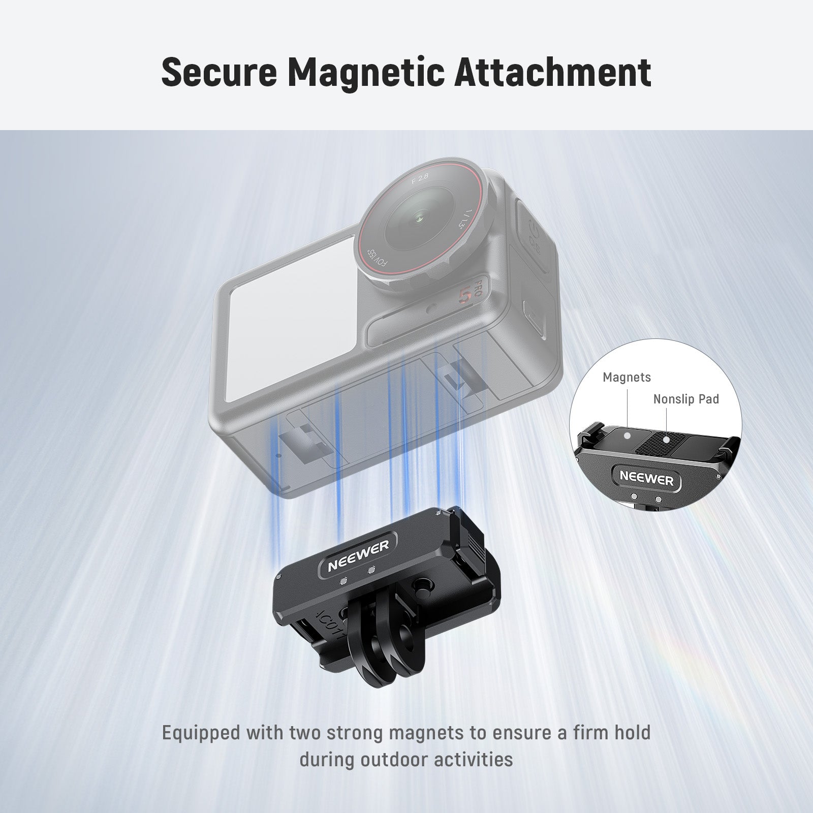 NEEWER AC011 Magnetic Quick Release Mount for DJI Osmo Action 5 Pro/4/3 - Compatible with GoPro Hero 12/11/10/9 - Secure Camera Mount for Vlogging, Cycling & Outdoor Adventures
