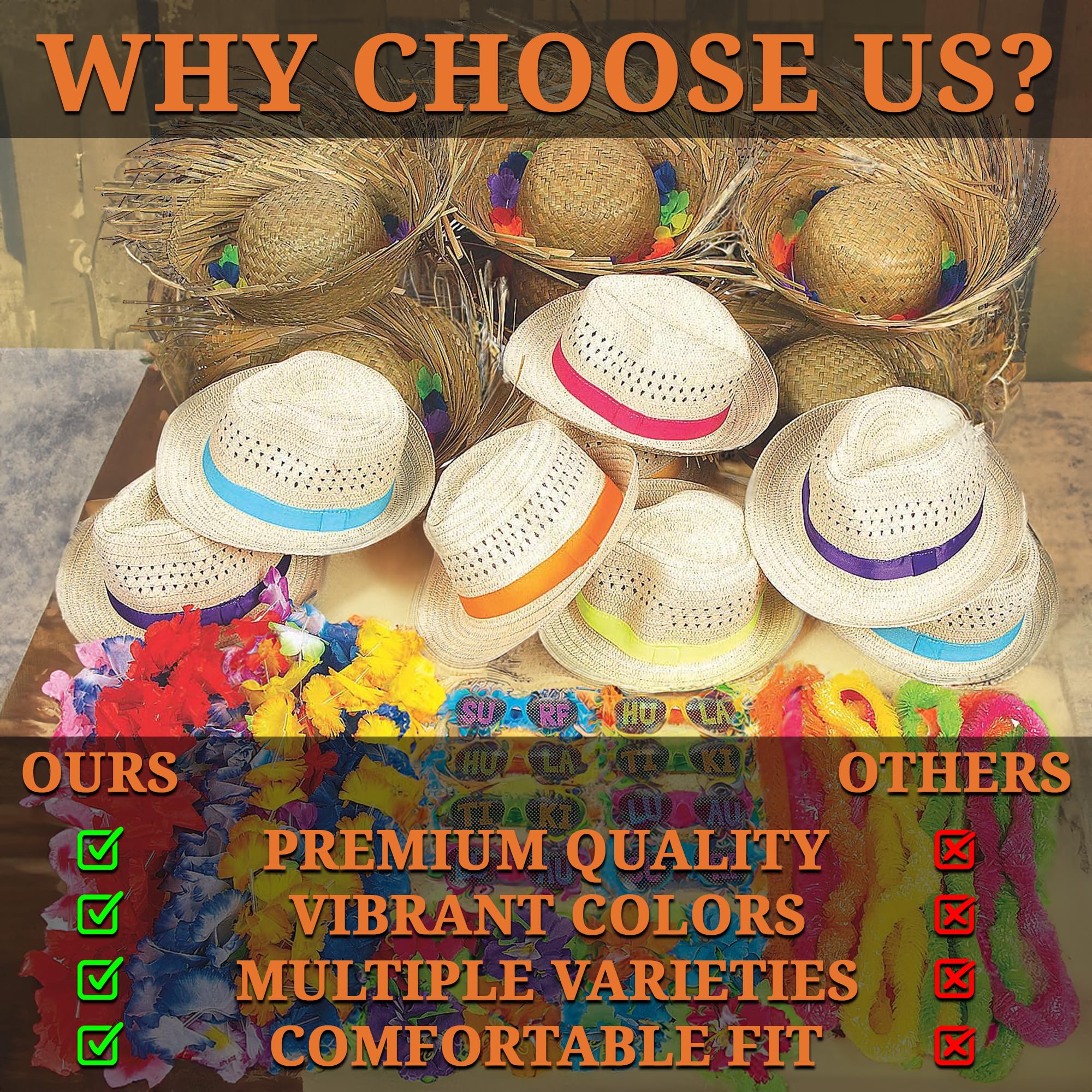 Fun Express Grand Luau Party Wearables Kit (50-156 Pieces) - Tropical Party Supplies with Leis, Hats & Sunglasses - Perfect for Beach Tiki Parties, Hawaiian Luaus & Summer Themed Events