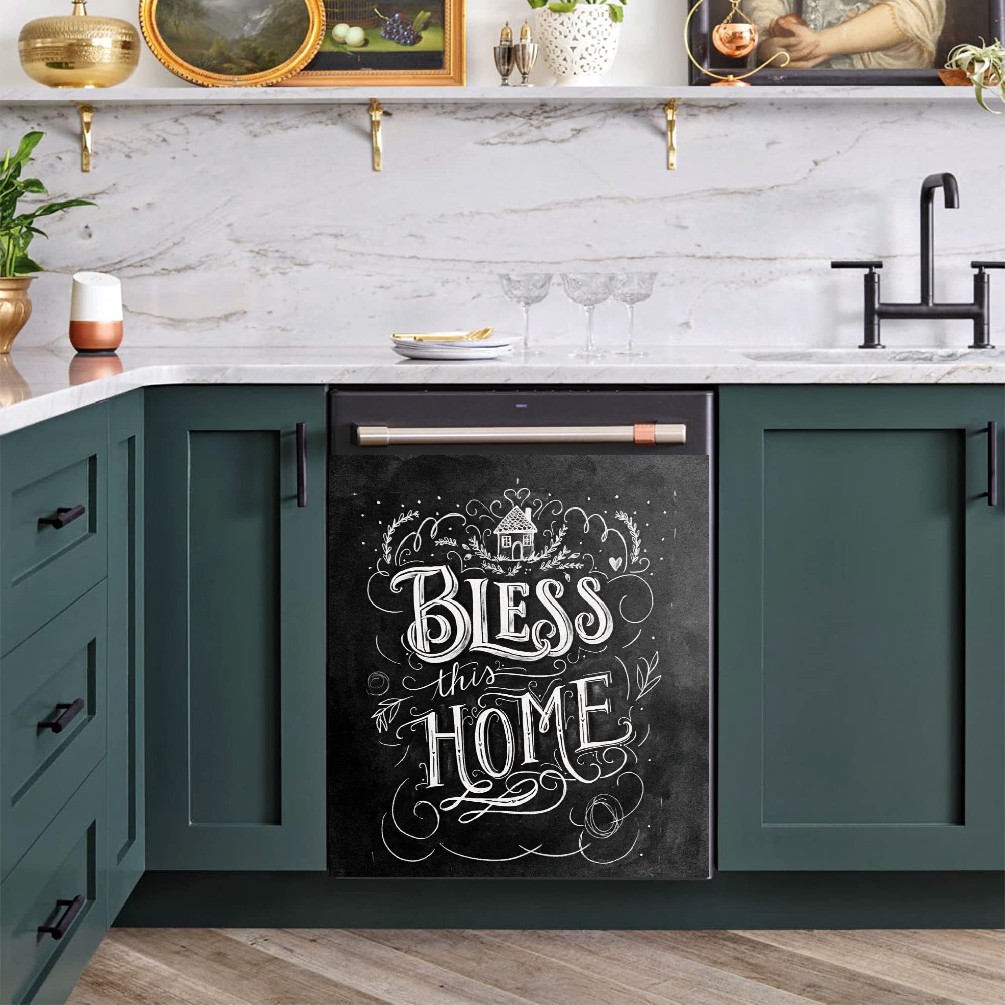 BlessThis Home - Black Dishwasher Magnet Cover 23x26 Inch, Decorative Magnetic Panel for Kitchen Appliances, Dishwasher Front Decal, Home Cabinet Stickers - Perfect for Modern Kitchens & Home Decor