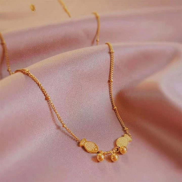 Titanium Gold Fish Charm Beaded Chain Anklet Bracelet for Women | Adjustable Ankle Jewelry for Summer Beach, Boho Style, Gift Idea | TB6763