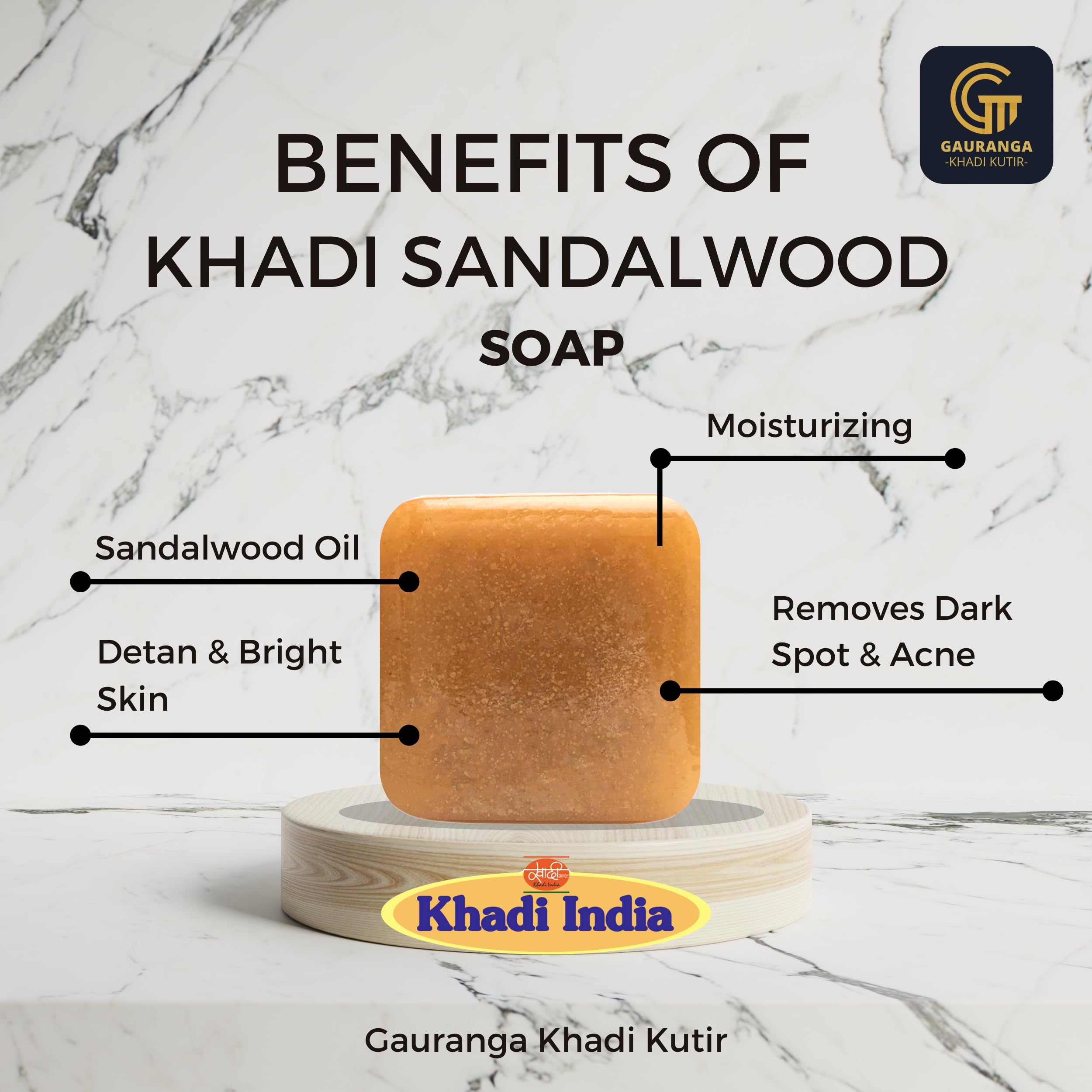 Gauranga Khadi Chandan Soap 150g - Premium Handmade Sandalwood Herbal Soap for Glowing Skin & Hydration | Natural Aroma & Gentle Cleansing | Men & Women Bath Soap with Soothing Fragrance | Perfect for Daily Skincare & Relaxing Bath Time