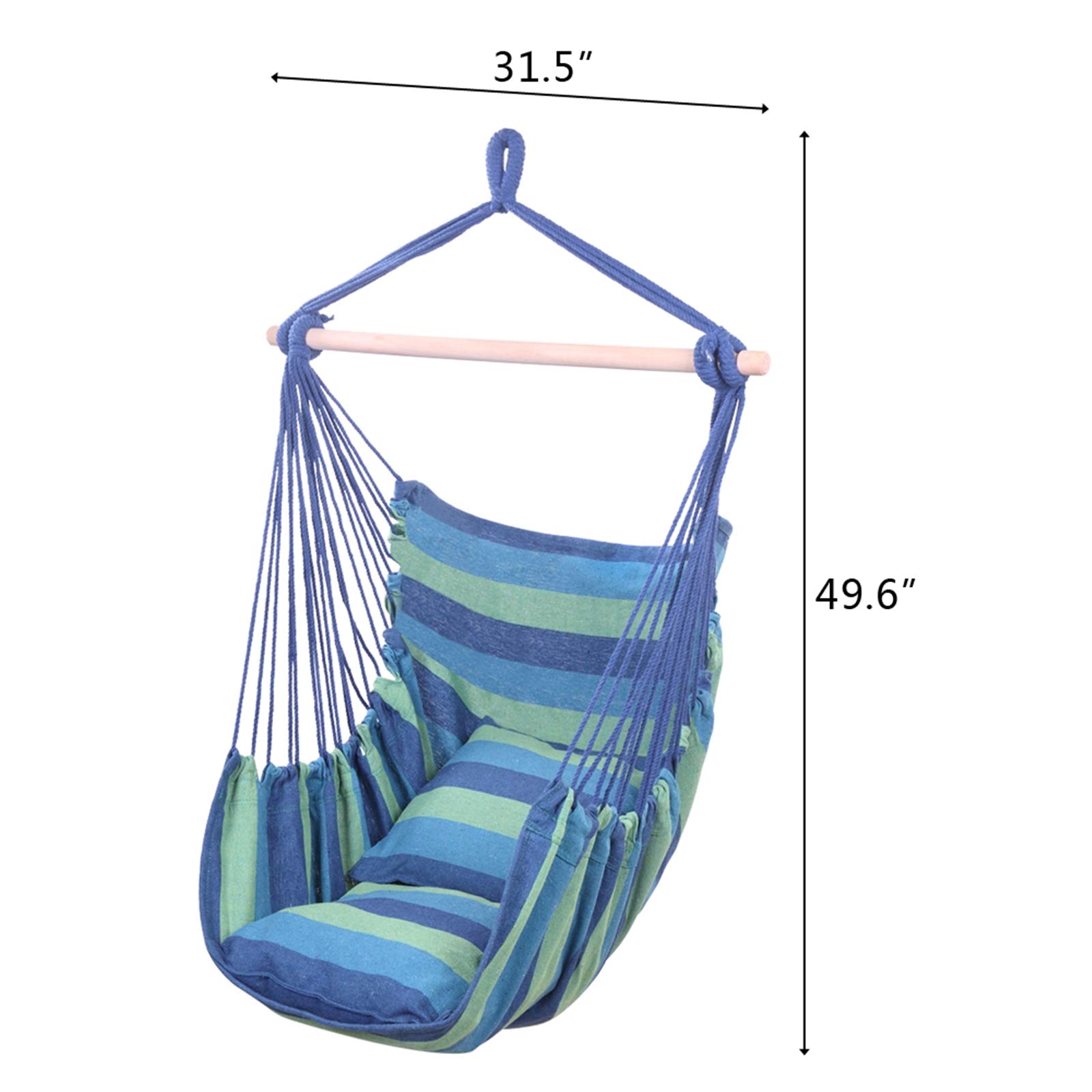 Beige Tassel Hanging Chair with Cushions - Indoor/Outdoor Hammock Swing for Bedroom, Garden, Yard, Patio & Porch - Perfect Relaxation & Boho Decor (Blue)