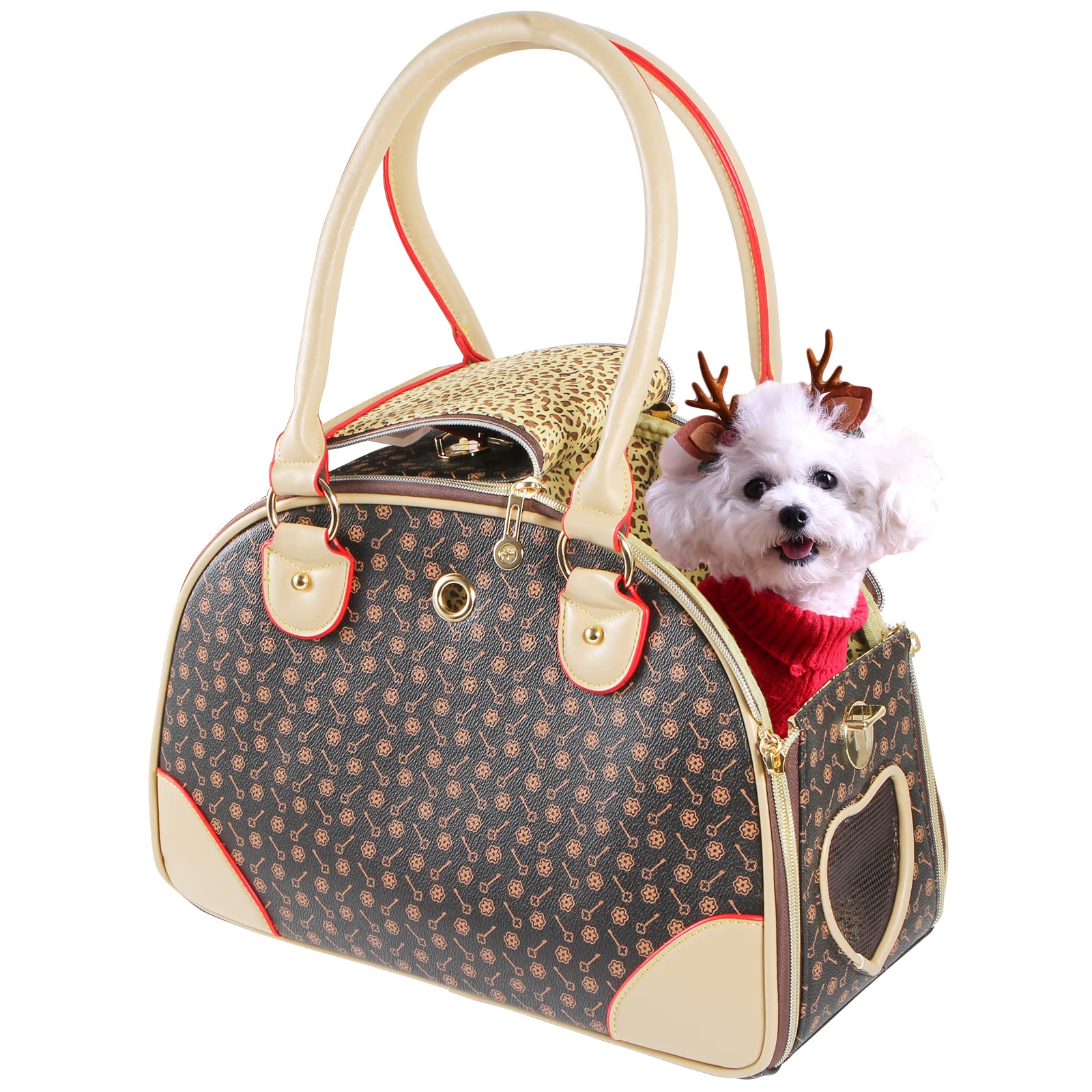 Fashionable PU Leather Pet Carrier Handbag - Dog & Cat Tote Bag for Hiking, Travel, and Daily Use - BETOP HOUSE Pet Carrier Purse for Small Dogs and Cats