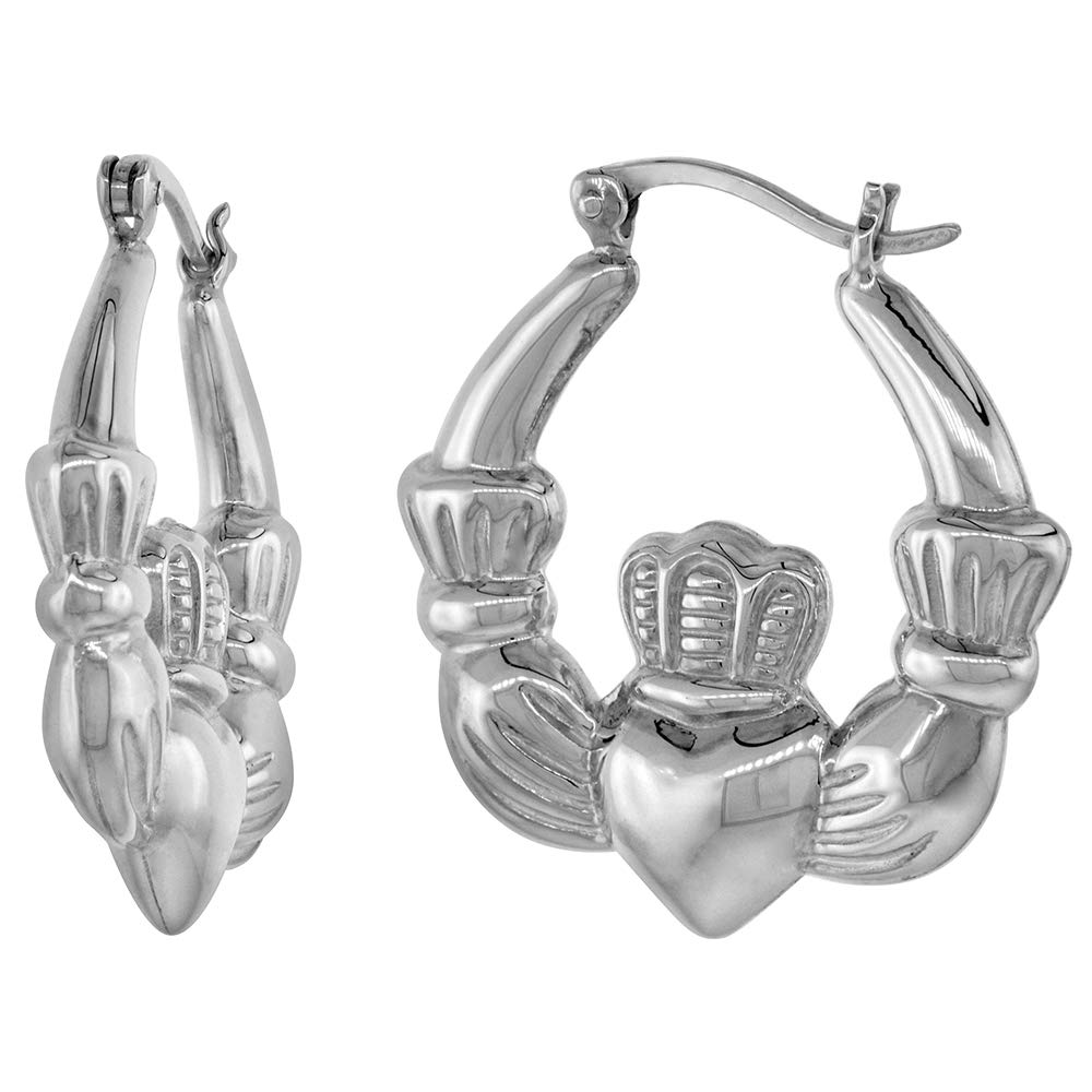 Sterling Silver Creole Claddagh Hoop Earrings for Women - 3 Sizes, High Polish Finish - Perfect for Weddings, Parties & Everyday Elegance