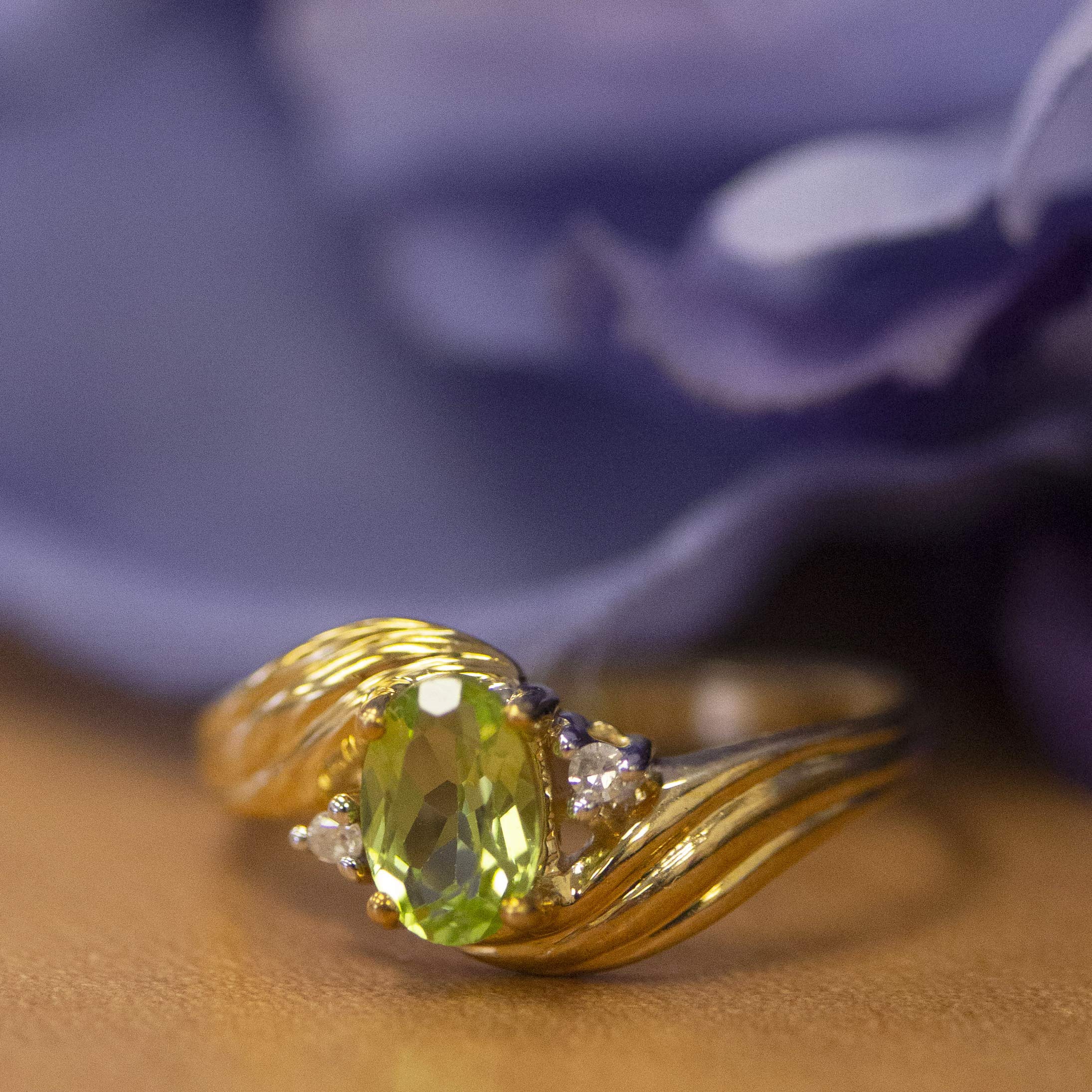 10K Yellow Gold Peridot and Diamond Ring for Women | Elegant Birthstone Jewelry Gift for Anniversary, Engagement, or Special Occasion
