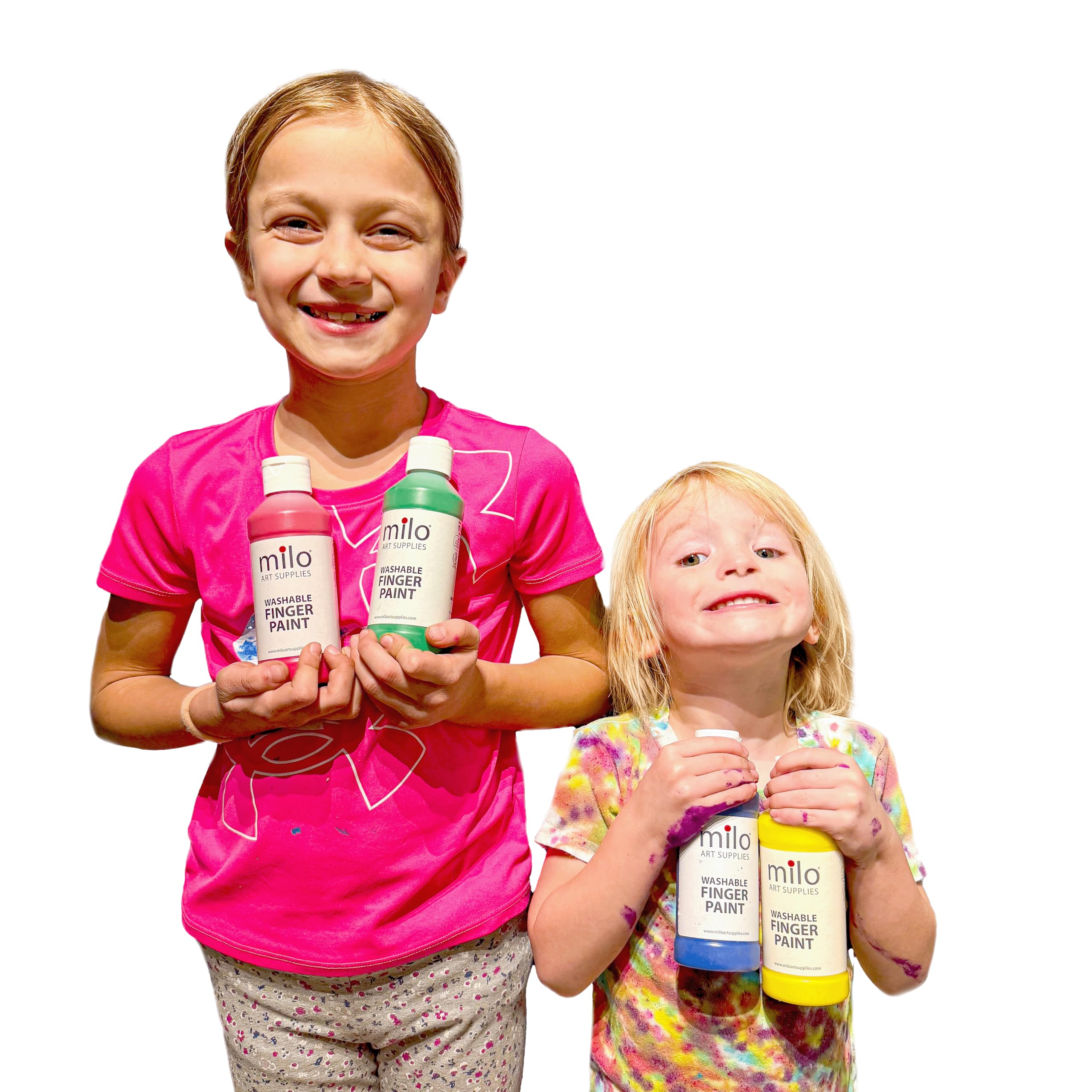 milo Kid's Washable Non-Toxic Finger Paint Set - 8 Vibrant Colors in 8 oz Squeeze Bottles | Safe Art Supplies for Toddlers & Preschoolers | Classroom, Birthday Party & DIY Craft Activities