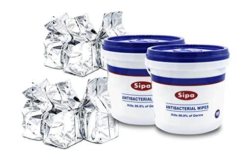 SIPA Antibacterial Hand Sanitizing Wipes - 500 Count Bulk Pack (6 Buckets + 18 Refills) | Travel, Office, School & Home Use | Kills 99.9% Germs | Alcohol-Based Sanitizing Wipes for Hands & Surfaces