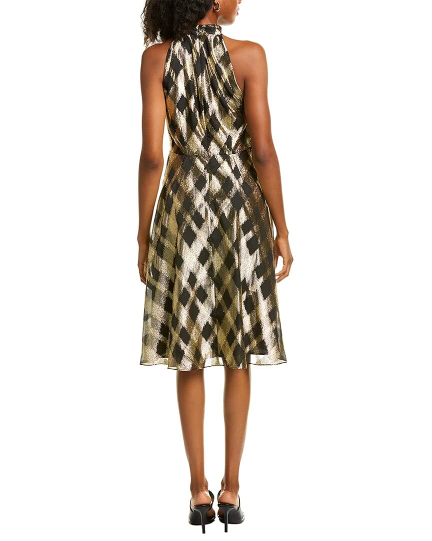 Maggy London Women's Metallic Plaid Halter Dress with Side Tie - Elegant Cocktail Party & Holiday Evening Wear